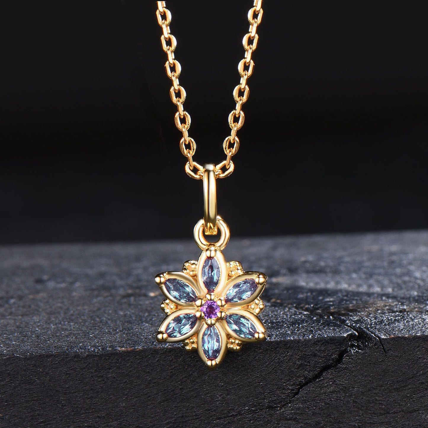 Floral Alexandrite Necklace Nature Inspired Gemstone Pendant 14k Rose Gold Amethyst Necklace Handmade Birthstone Jewelry Anniversary Gifts