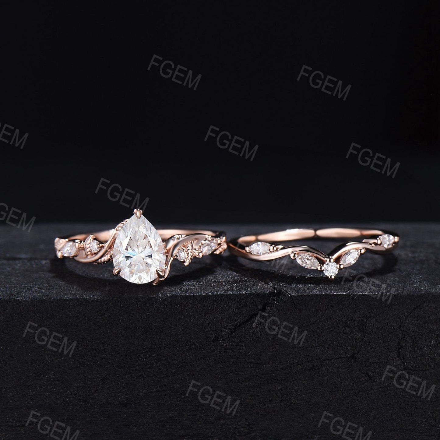 Nature Inspired Pear Cut Diamond Engagement Ring Set 1.25 CTW Caydia Lab Grown Diamond Ring IGI Certificate Bridal Set for Women Flawless Diamond Ring