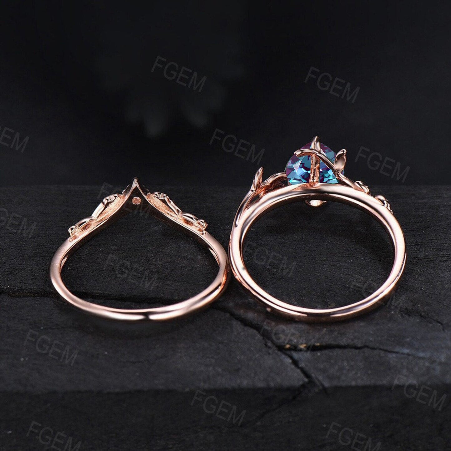 1.25CT Pear Nature Inspired Flower Color-Change Alexandrite Engagement Ring Branch Cluster Emerald Floral Wedding Ring Unique Promise Gifts