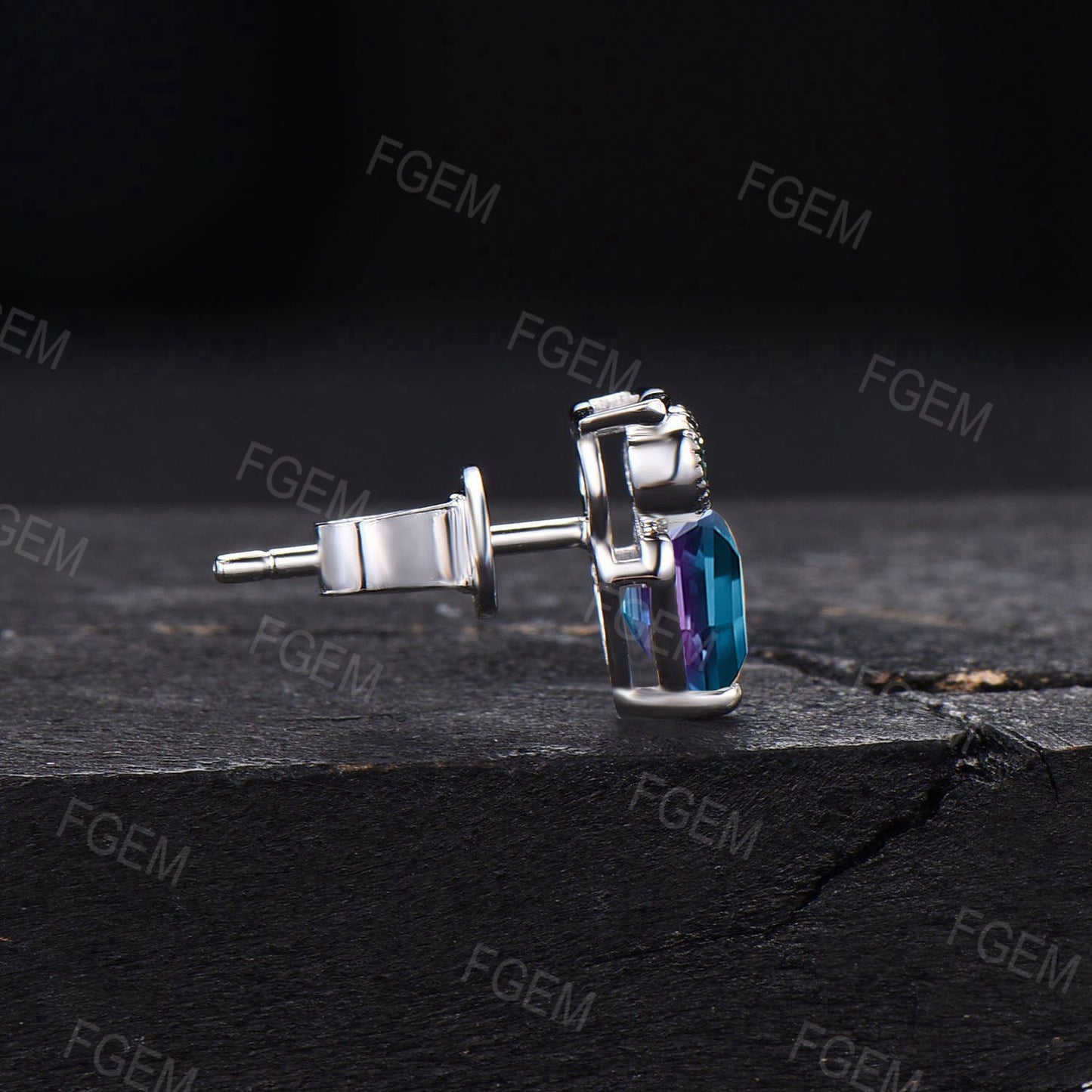 Pear Shaped Alexandrite Owl Earrings 14k White Gold Animal Stud Earrings Emerald Owl Wedding Earrings June Birthstone Jewelry for Owl Lover