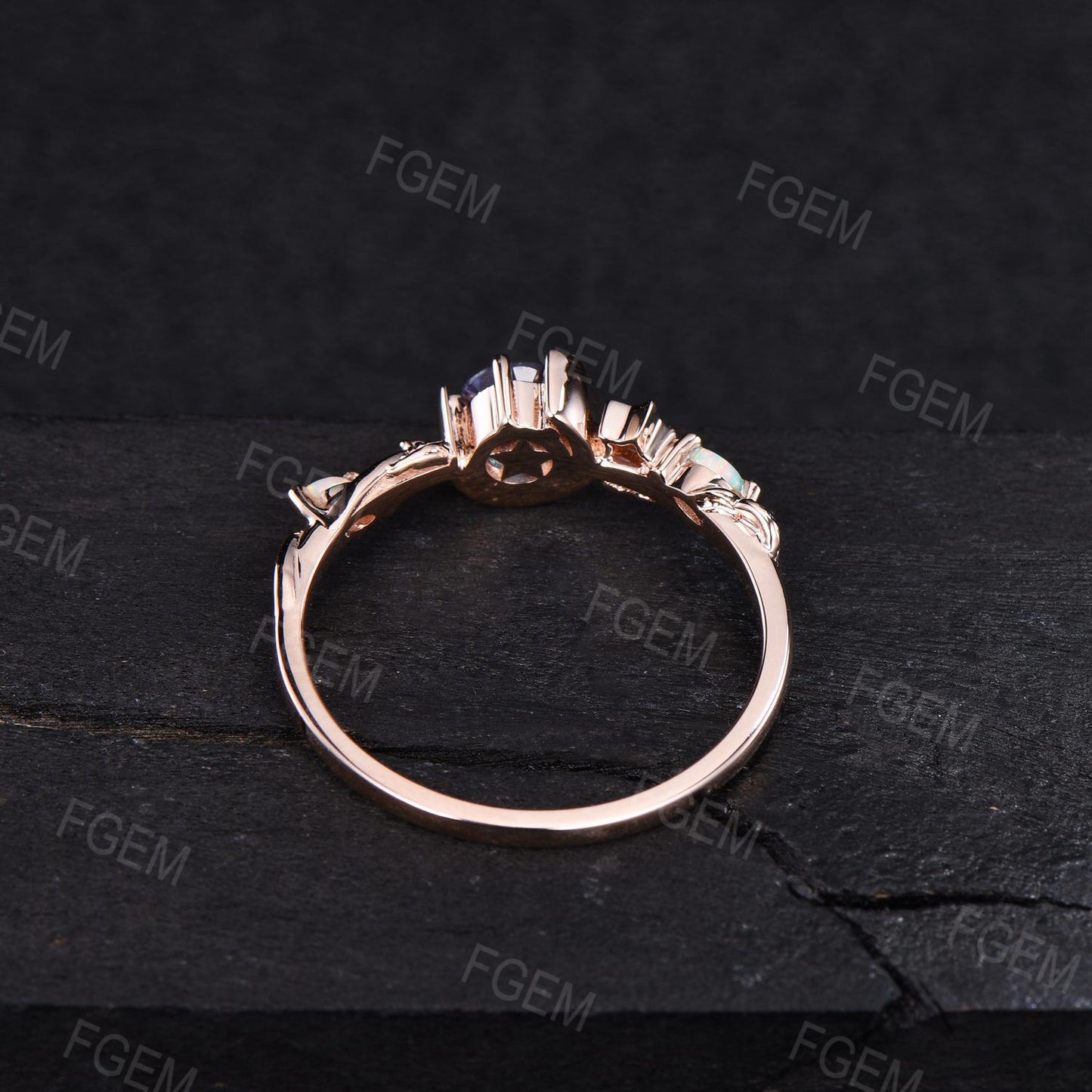 Nature Inspired Color-Change Alexandrite Amethyst Ring Unique Moon Star Design Celestial Wedding Ring Twist Leaf Vine Round Alexandrite Ring