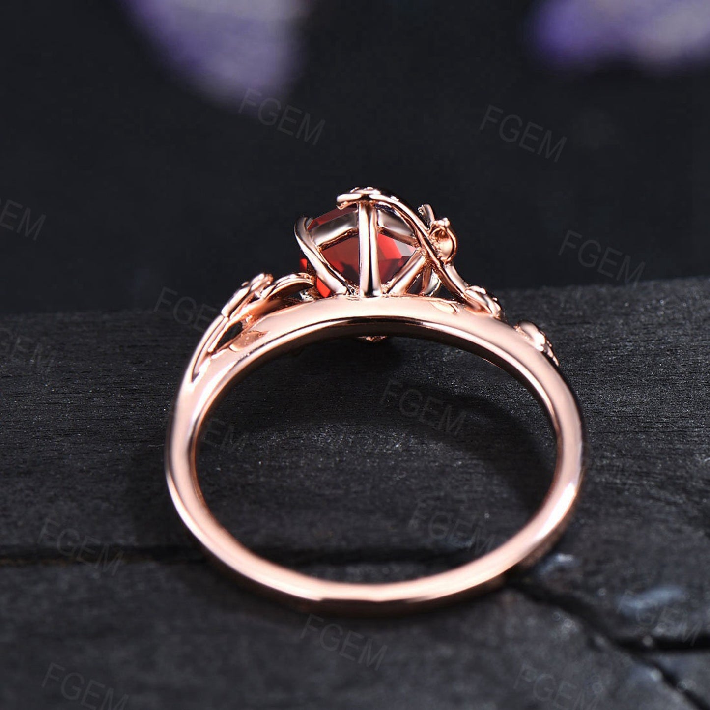 1ct Hexagon Cut Ruby Gemstone Jewelry 10K/14K/18K Rose Gold Twig Leaf Ruby Engagement Rings Anniversary Ring For Women July Birthstone Gift