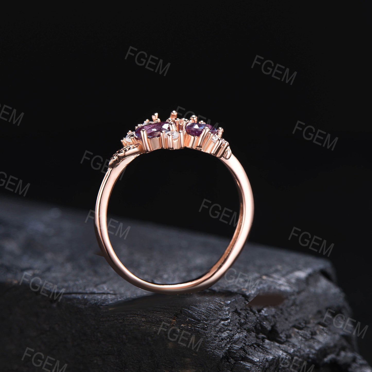 Multi Color Gemstone Ring Vintage Alexandrite Amethyst Emerald Cluster Ring Moissanite Leaves Wedding Ring Multi Birthstone Ring Women Gift