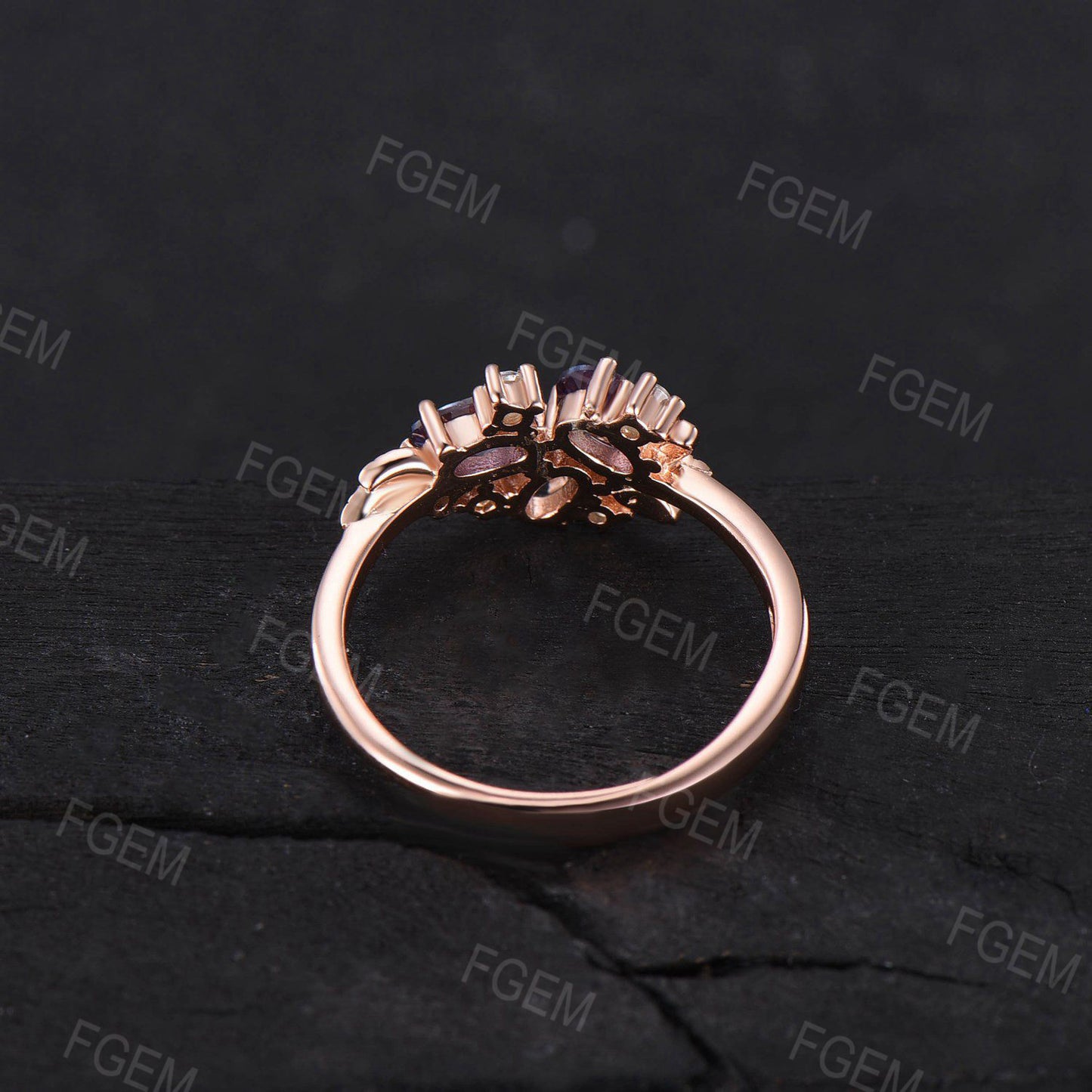 Multi Color Gemstone Ring Vintage Alexandrite Amethyst Emerald Cluster Ring Moissanite Leaves Wedding Ring Multi Birthstone Ring Women Gift