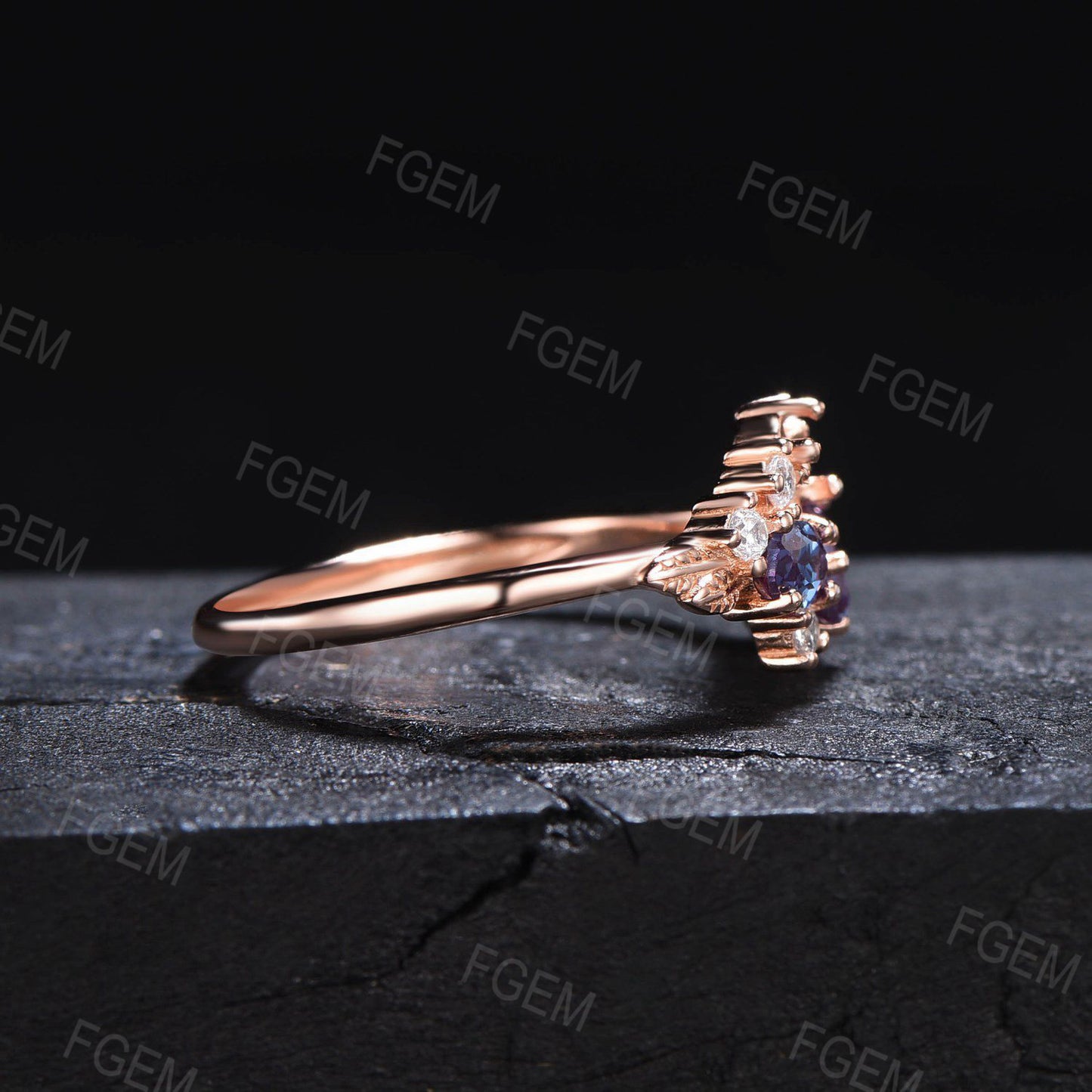 Multi Color Gemstone Ring Vintage Alexandrite Amethyst Emerald Cluster Ring Moissanite Leaves Wedding Ring Multi Birthstone Ring Women Gift