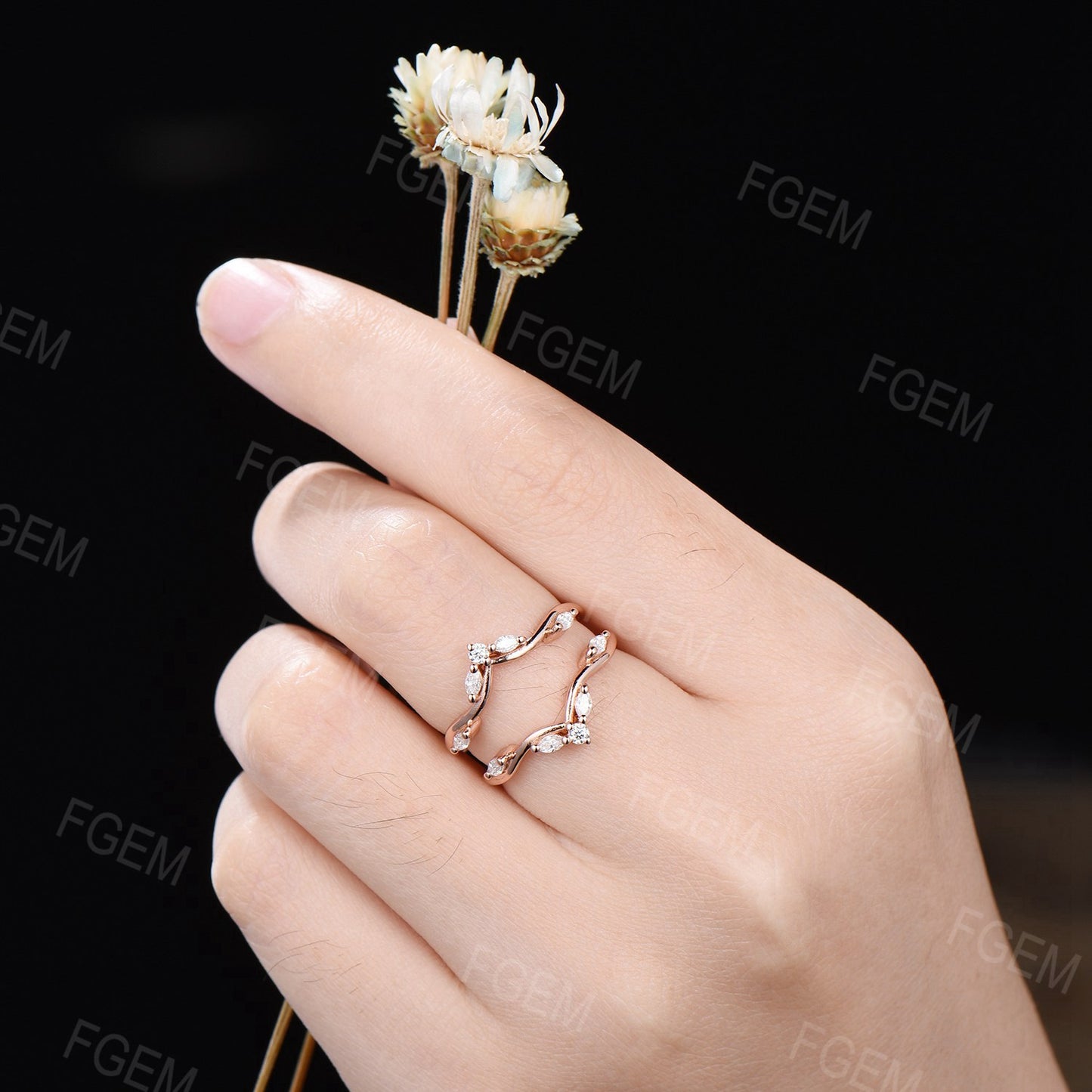 Rose Gold Enhancer Guard Ring Moissanite Curved Band Vintage Moissanite Engagement Ring Jacket Stackable Band Wedding Anniversary Women Gift