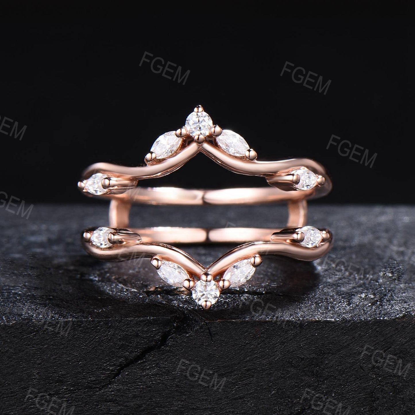 Rose Gold Enhancer Guard Ring Moissanite Curved Band Vintage Moissanite Engagement Ring Jacket Stackable Band Wedding Anniversary Women Gift