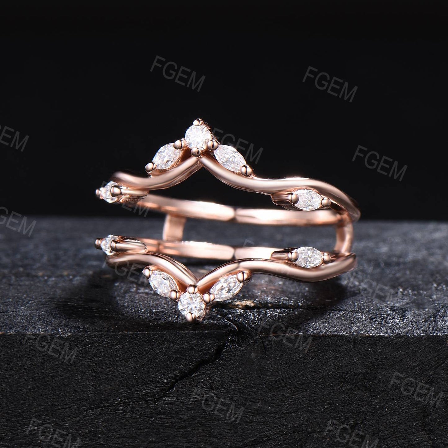 Rose Gold Enhancer Guard Ring Moissanite Curved Band Vintage Moissanite Engagement Ring Jacket Stackable Band Wedding Anniversary Women Gift