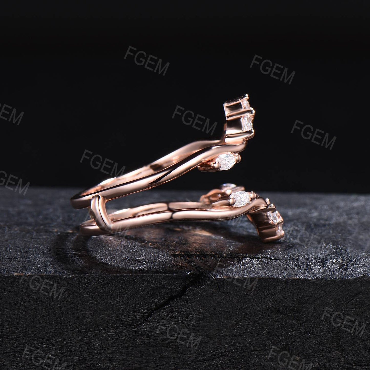 Rose Gold Enhancer Guard Ring Moissanite Curved Band Vintage Moissanite Engagement Ring Jacket Stackable Band Wedding Anniversary Women Gift