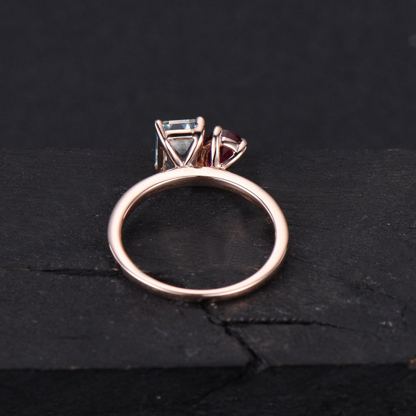 Toi Et Moi Ring,Pear & Emerald Cut Natural Aquamarine Blue Sapphire Ring,Two Stone Engagement Ring,14k Gold Aquamarine Wedding Promise Ring