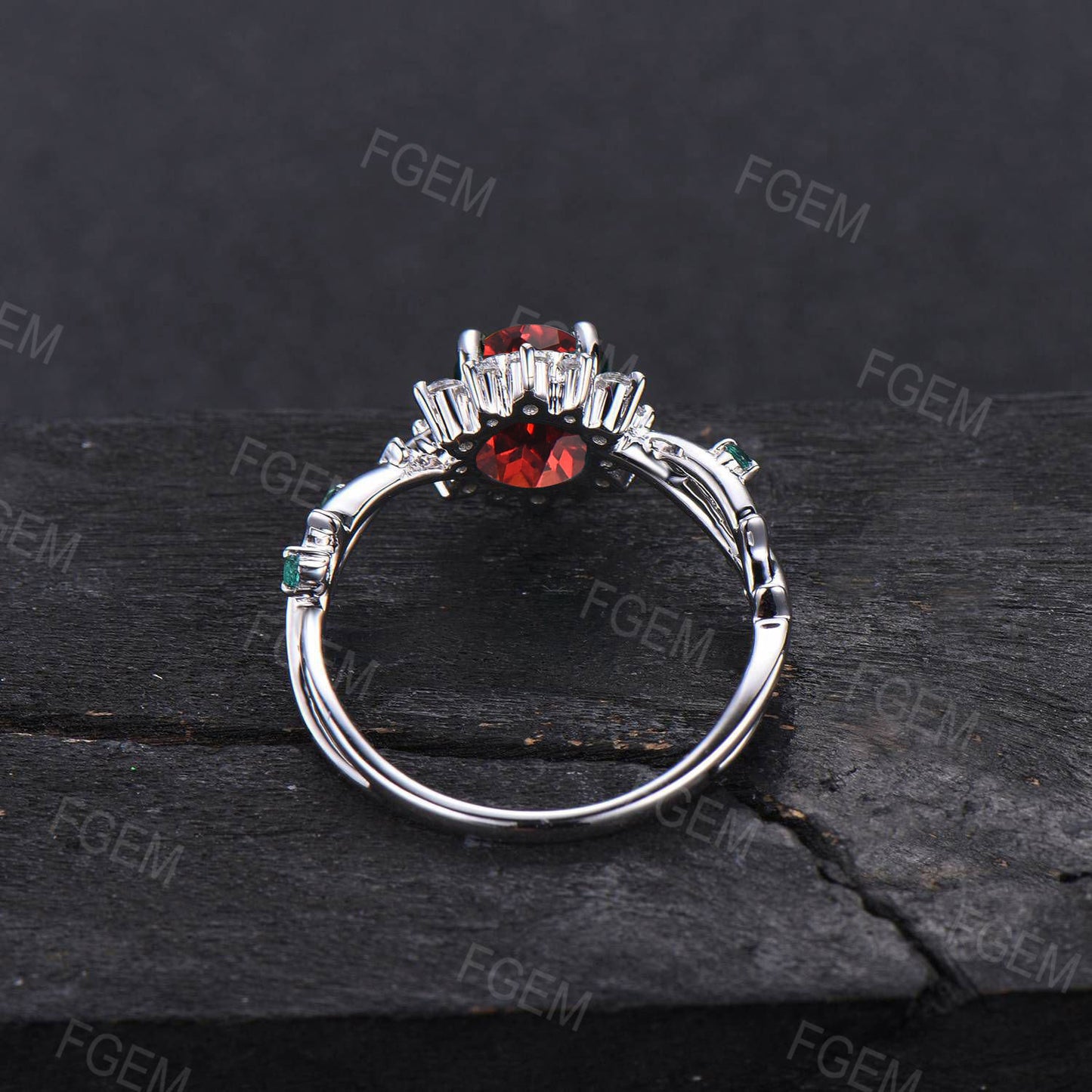 Sunflower Ruby Halo Engagement Ring Vintage Twig Vine Round Wedding Ring Sterling Silver Nature Inspired Floral Ruby Moissanite Promise Ring