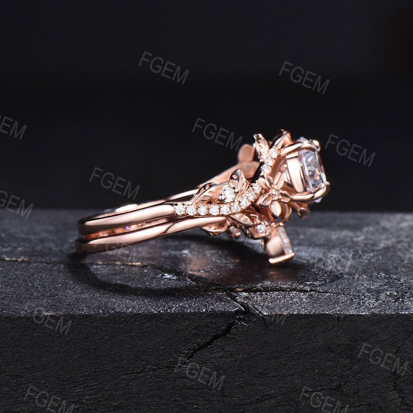 1ct Round Lab Grown Diamond Ring Set Vintage Flower Real Diamond Wedding Ring Branch Leaf Bridal Set IGI Certificate Ring Anniversary Gifts