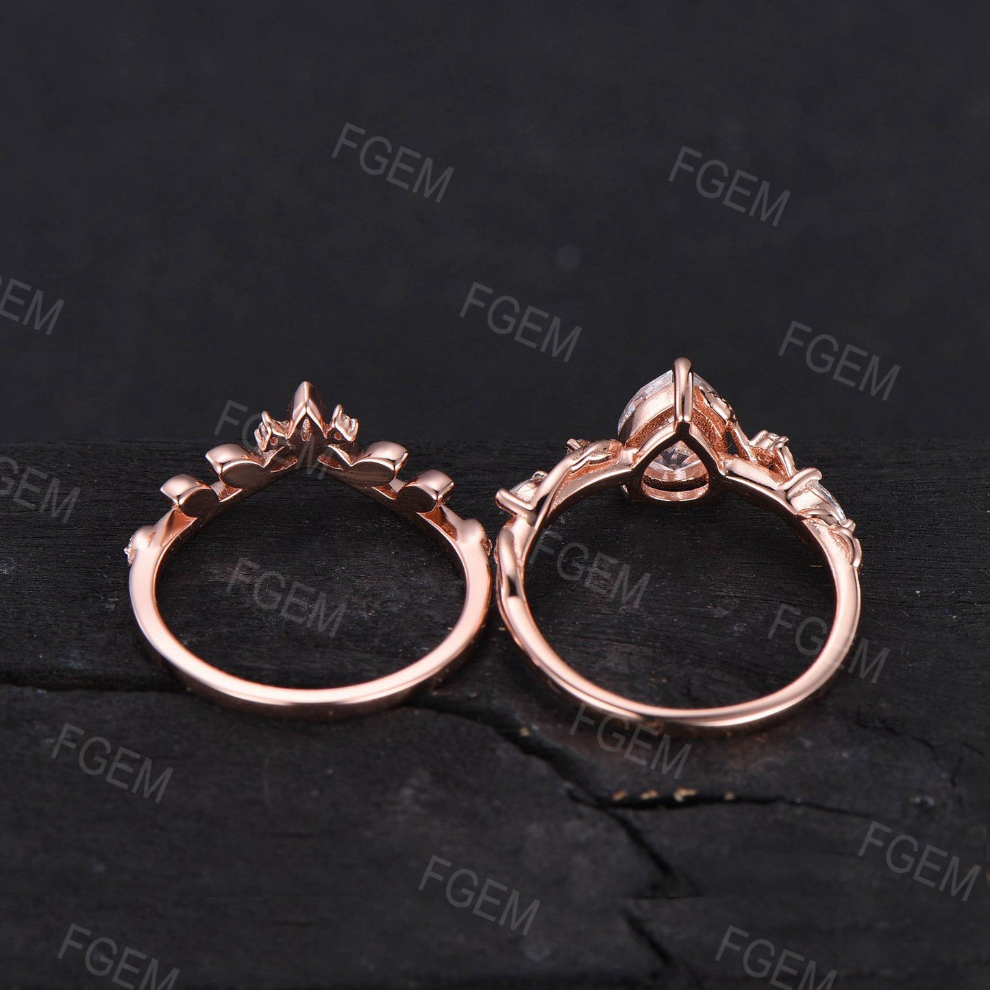 1.25ct Teardrop Moissanite Engagement Ring Set Vintage 14K Rose Gold Pear Wedding Ring Moissanite Diamond Bridal Set Anniversary Gift for Women