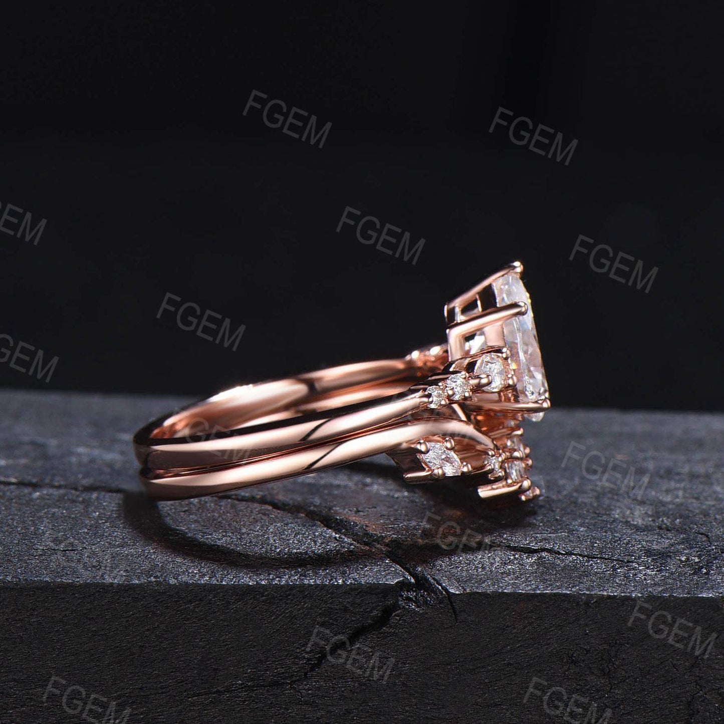 1.25ct Teardrop Moissanite Engagement Ring Set Vintage 14K Rose Gold Pear Wedding Ring Moissanite Diamond Bridal Set Anniversary Gift for Women