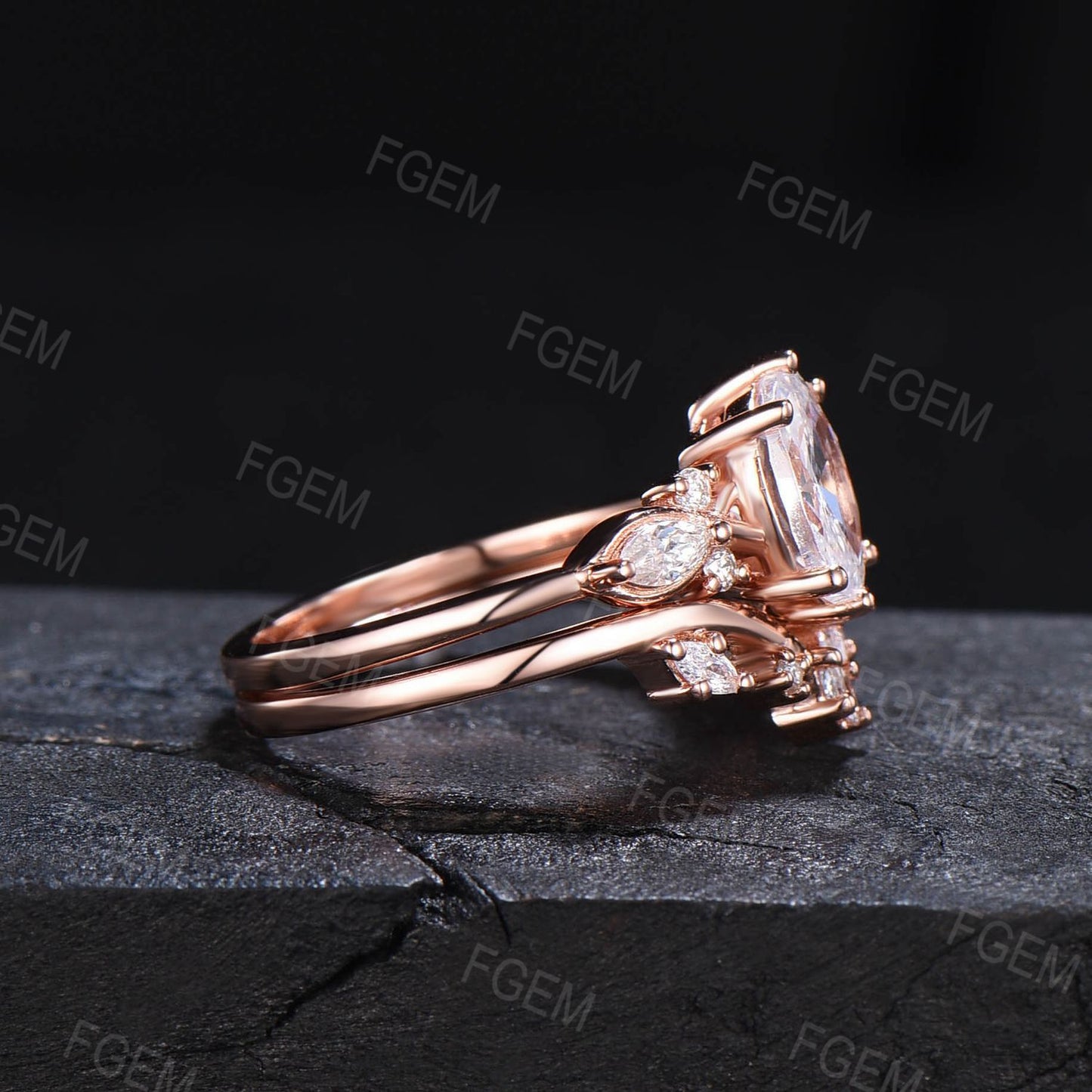 1.5ct Oval Moissanite Engagement Ring Set Vintage 14K Rose Gold Oval Wedding Ring Moissanite Diamond Bridal Set Anniversary Gift for Women