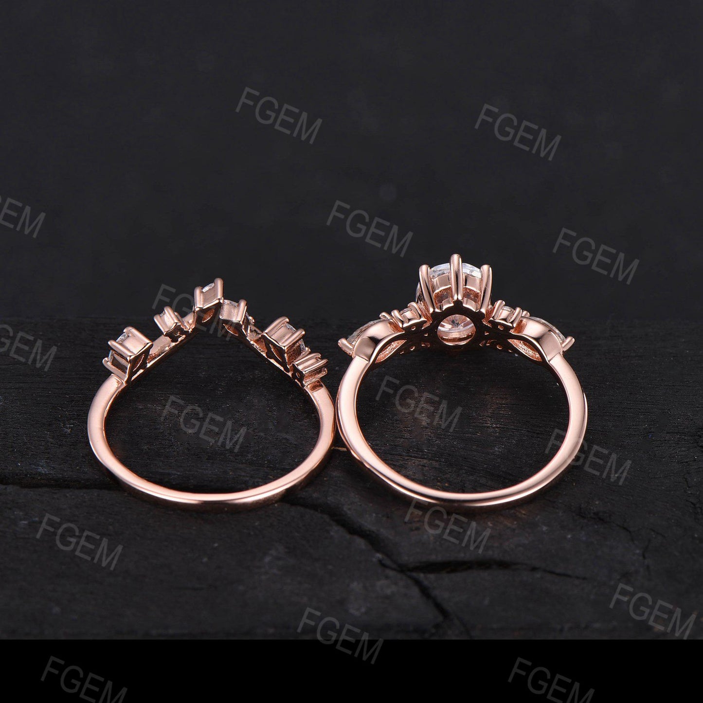 1.5ct Oval Moissanite Engagement Ring Set Vintage 14K Rose Gold Oval Wedding Ring Moissanite Diamond Bridal Set Anniversary Gift for Women