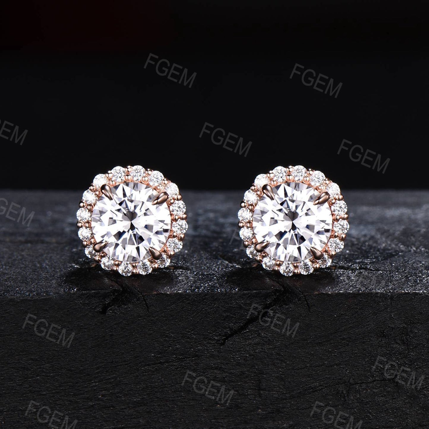 1ct Round Halo Diamond Earrings IGI Certificate Lab Grown Diamond Stud Earrings Solid Gold Cluster Earrings April Birthstone Wedding Gifts