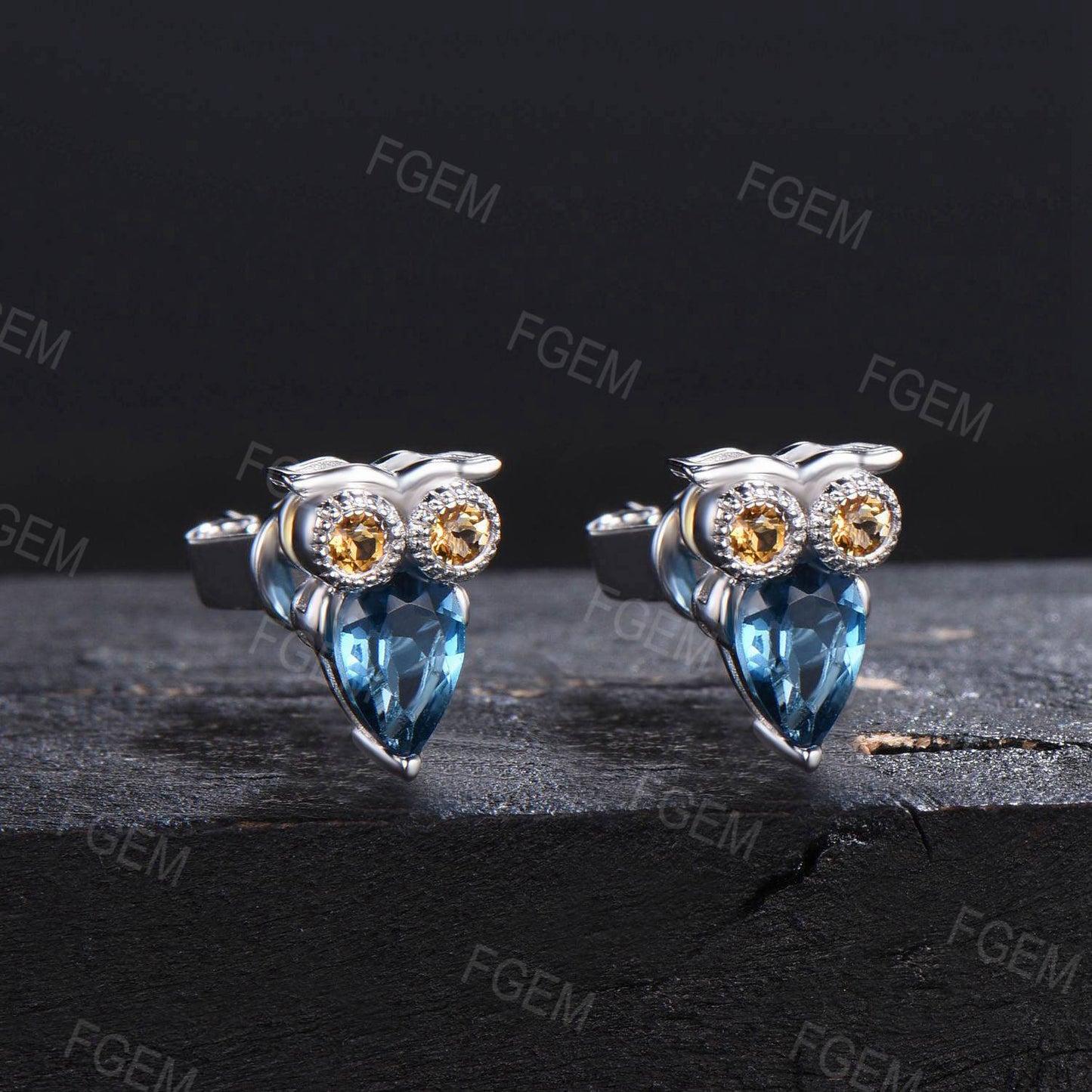 Unique Owl Stud Earrings Pear London Blue Topaz Earrings Antique Animal Inspired Citrine Earrings Minimalist Birthstone Jewelry Wedding Gift