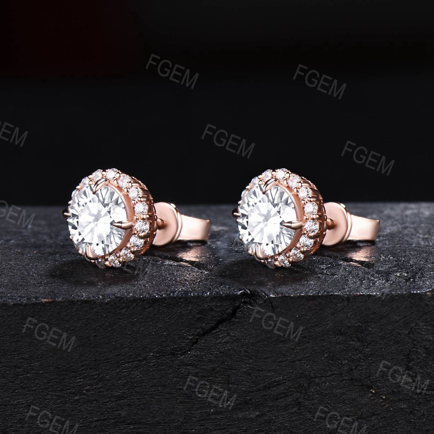 1ct Round Halo Diamond Earrings IGI Certificate Lab Grown Diamond Stud Earrings Solid Gold Cluster Earrings April Birthstone Wedding Gifts