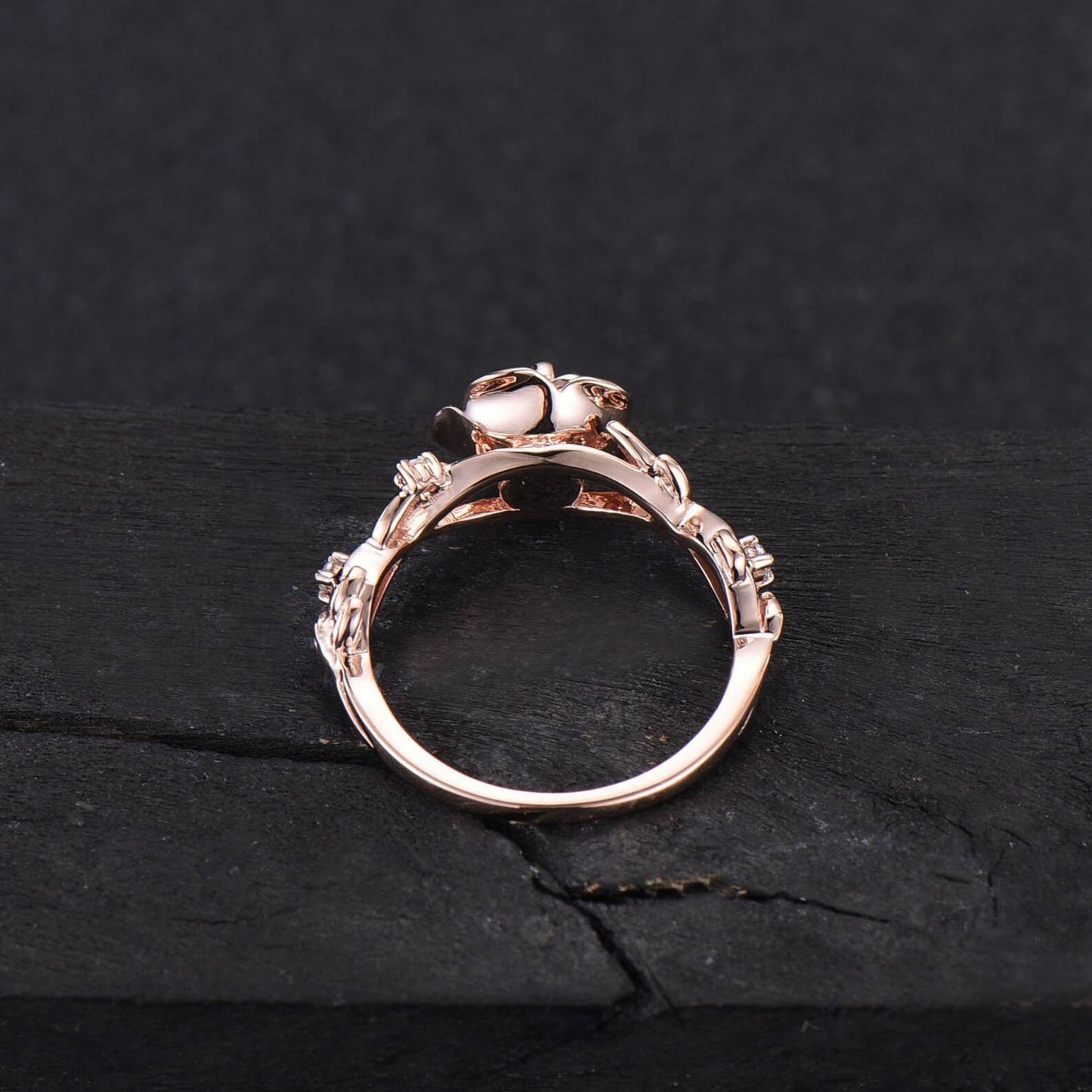 5mm(0.5CTW) Nature Inspired Natural Royal Burnt Blue Sapphire Ring 10K Yellow Gold Twig Leaf Rose Flower Blue Sapphire Nature Engagement Rings