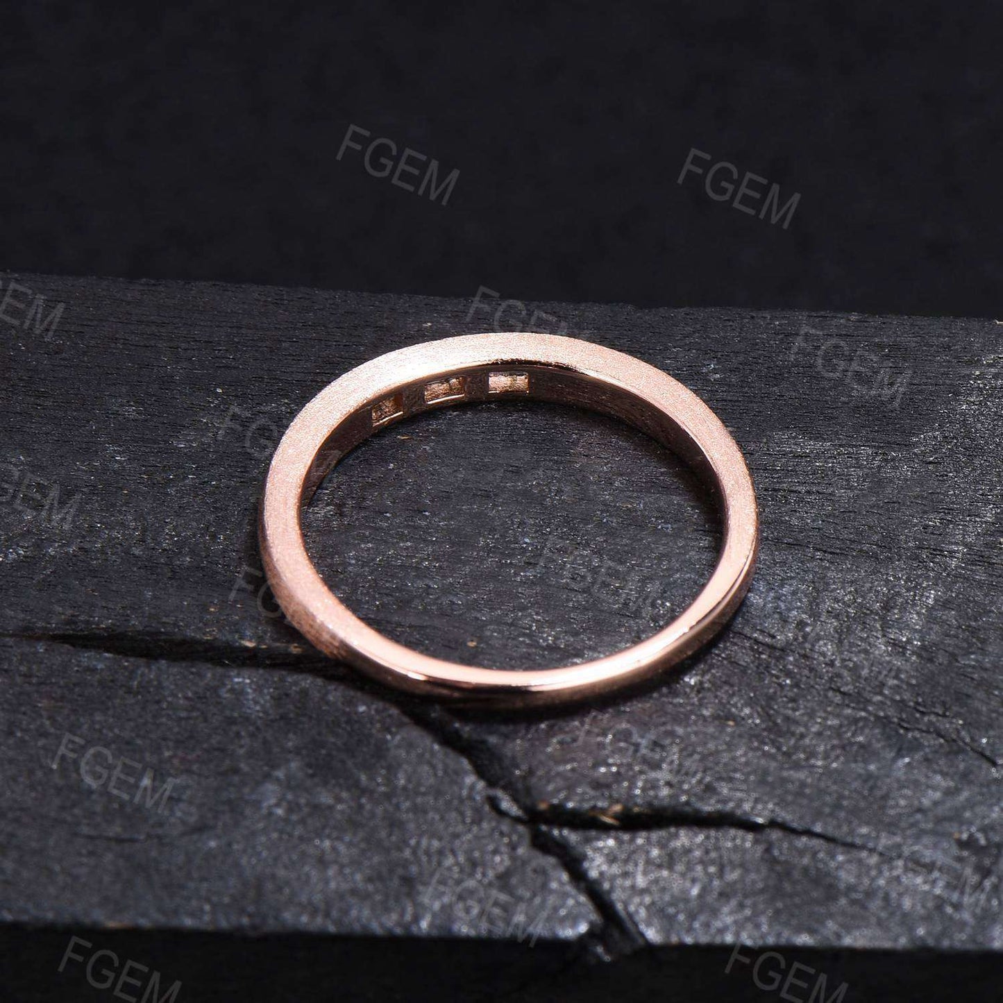 2.5mm Baguette Natural Moss Agate Wedding Band 14k Rose Gold Brushed Band Ring Vintage Green Moss Stackable Bridal Band Birthday Women Gift