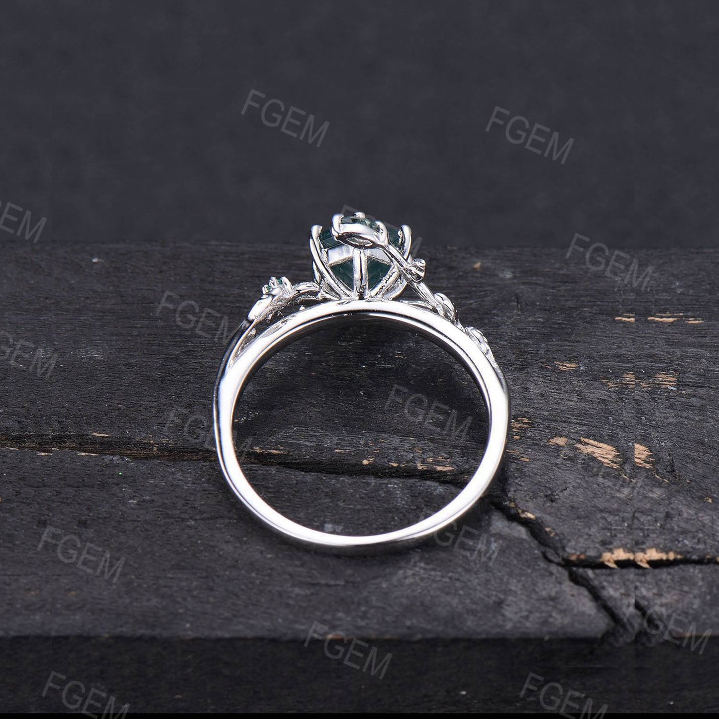 Nature Inspired Natural Moss Agate Ring Vintage 1ct Hexagon Engagement Ring Branch Leaf Cluster Emerald Ring Green Gemstone Proposal Gift