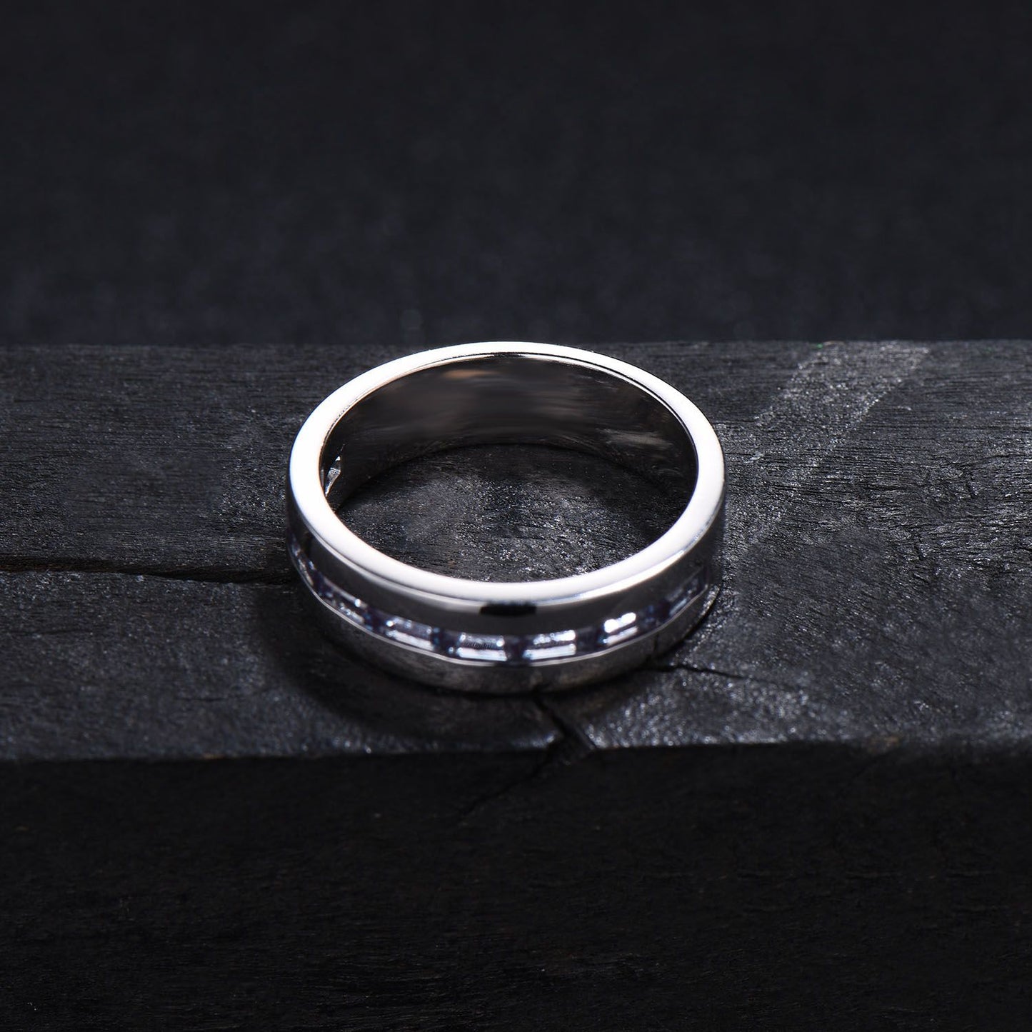 Mens Baguette Wedding Band 6mm Half Eternity White Opal Band Solid Gold Channel Set Band October Birthstone Engagement Stacking Ring for Men