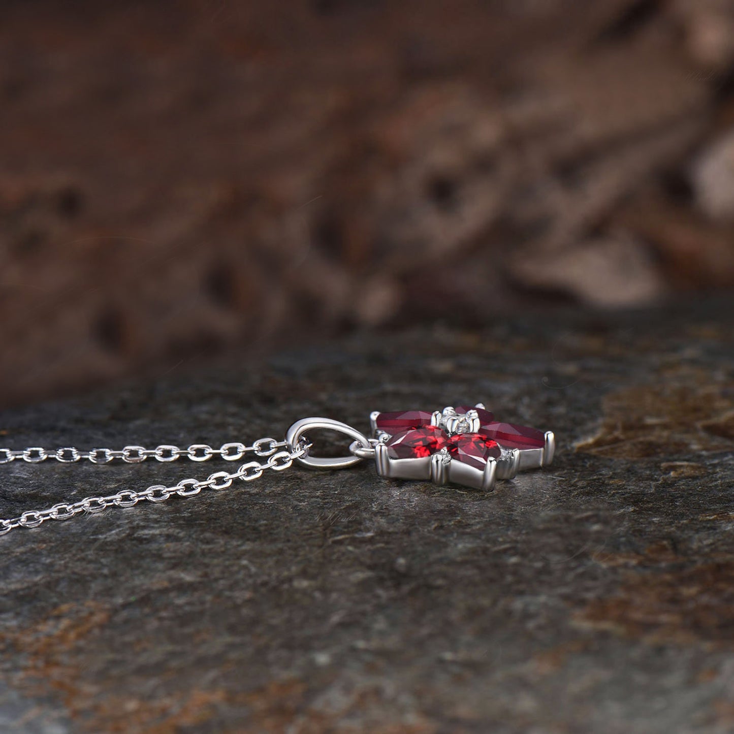 Vintage Pear Cut Ruby Necklace Unique Cherry Pendant July Birthstone Red Gemstone Ruby Pendant Minimalist 14k White Gold Anniversary Necklace