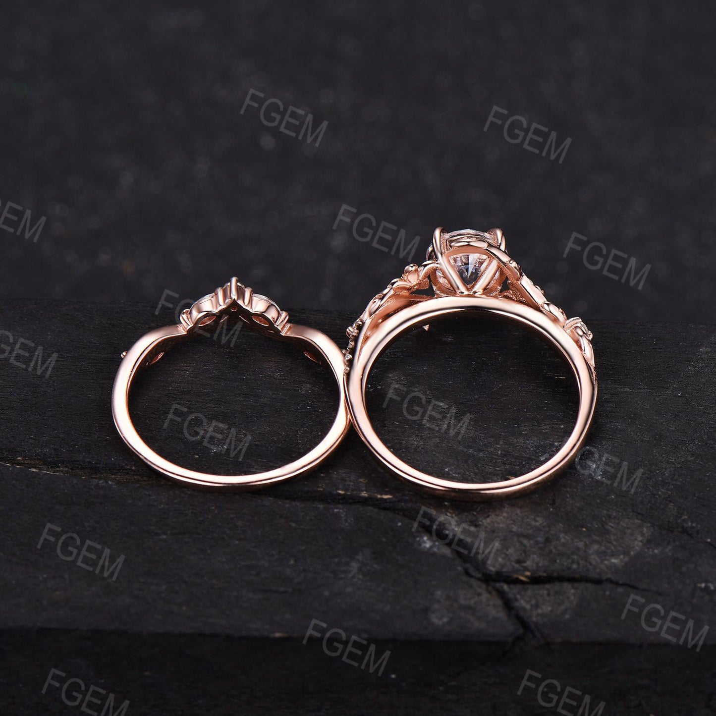 Garden Inspired Round Moissanite Engagement Ring Set 1ct Rose Gold Entangled Vines Bridal Set Floral Wedding Ring Promise Gifts For fiancee