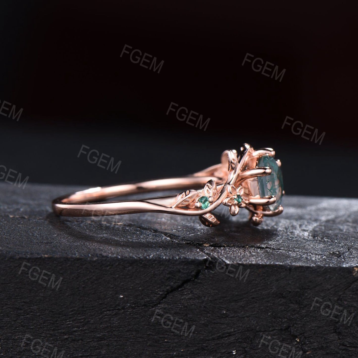 1ct Natural Hexagon Moss Agate Ring Vintage Nature Engagement Ring Floral Green Emerald Ring Healing Gemstone Unique Flower Promise Rings