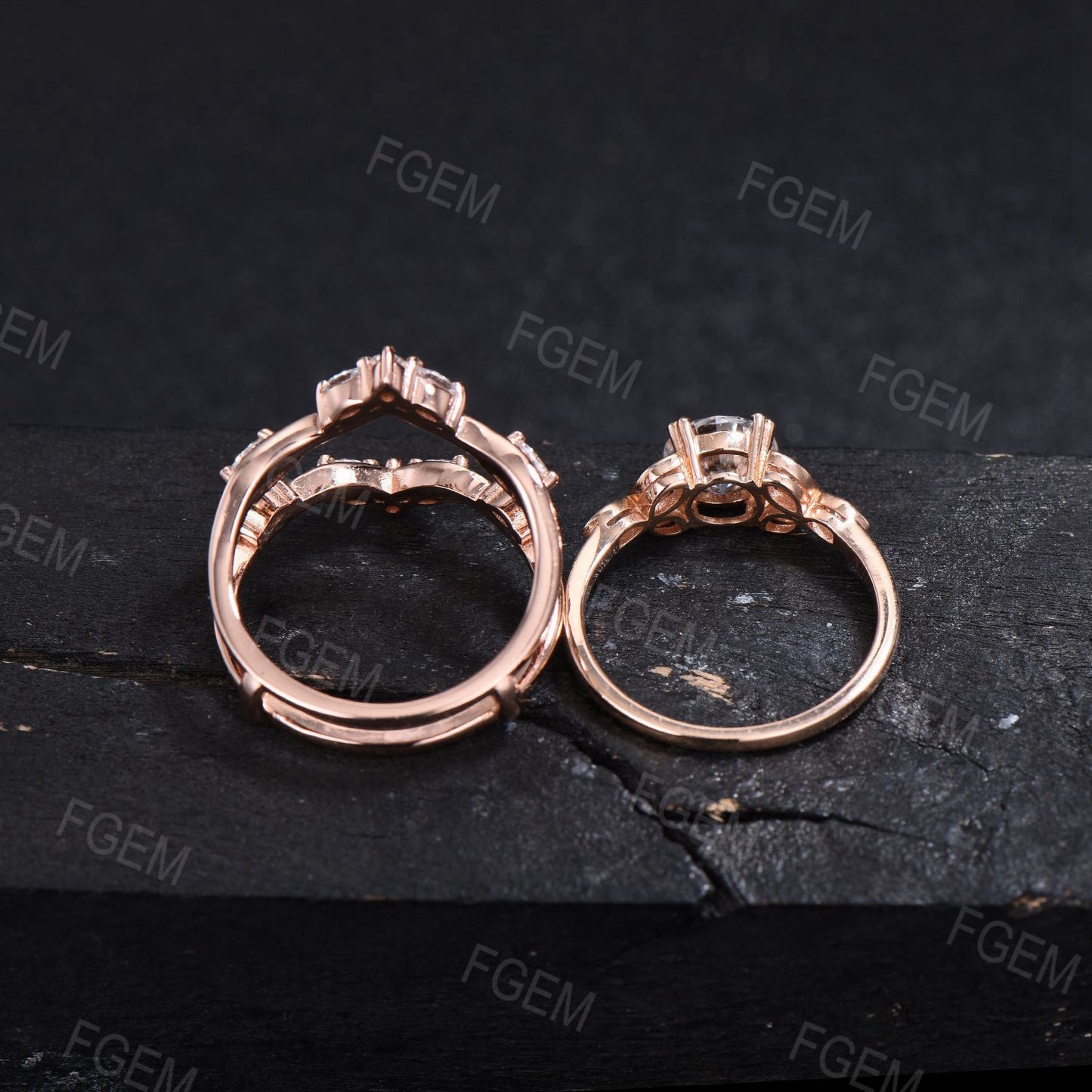 14k Rose Gold Teardrop Moissanite Engagement Ring Set Enhancer Guard Ring Double Curved Moissanite Wedding Ring Proposal Gift