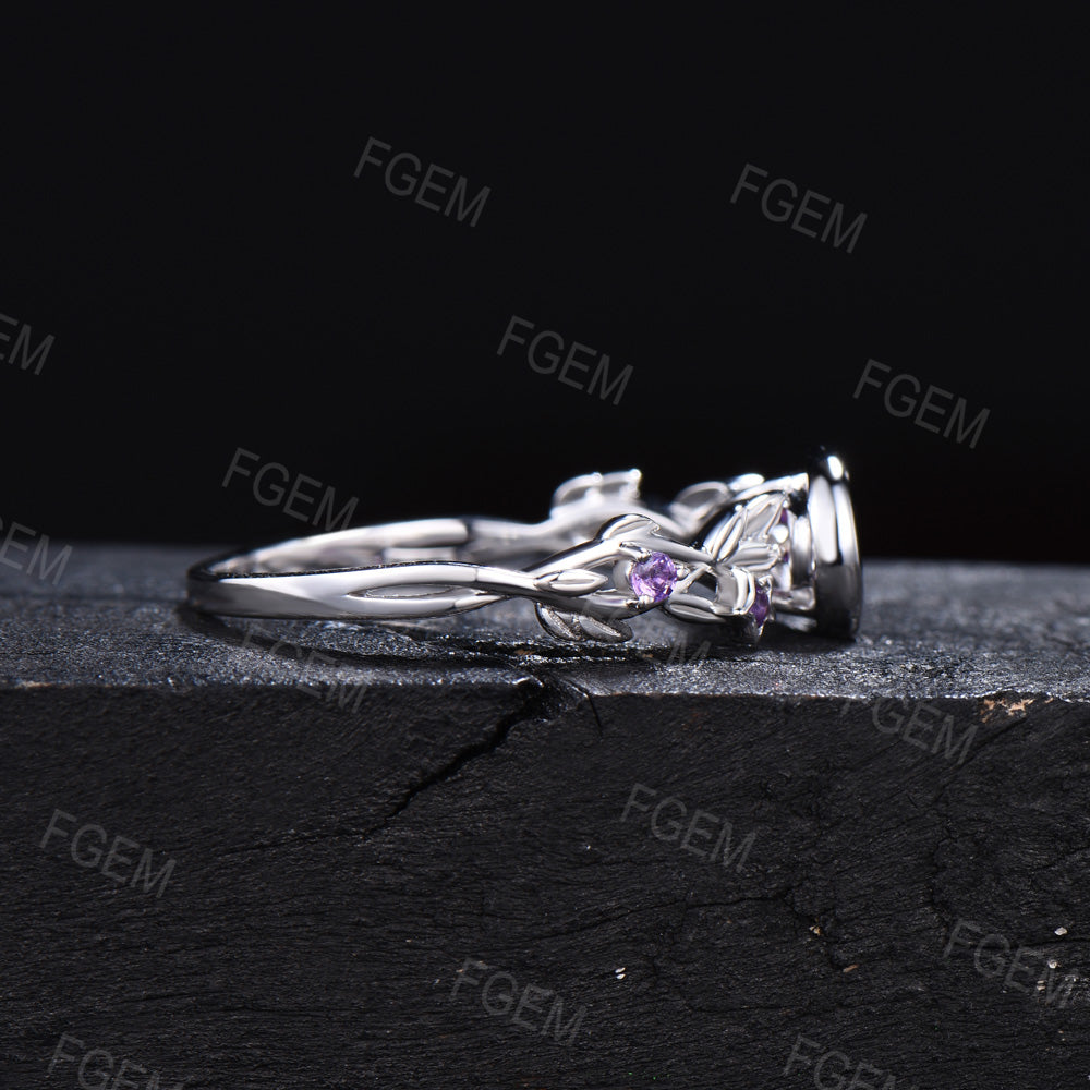 Nature Inspired Natural Amethyst Engagement Ring Moon Star Design Purple Crystal 5mm Round Amethyst Wedding Ring February Birthstone Gifts