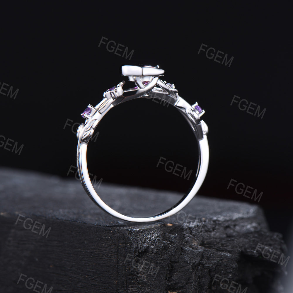 Nature Inspired Natural Amethyst Engagement Ring Moon Star Design Purple Crystal 5mm Round Amethyst Wedding Ring February Birthstone Gifts