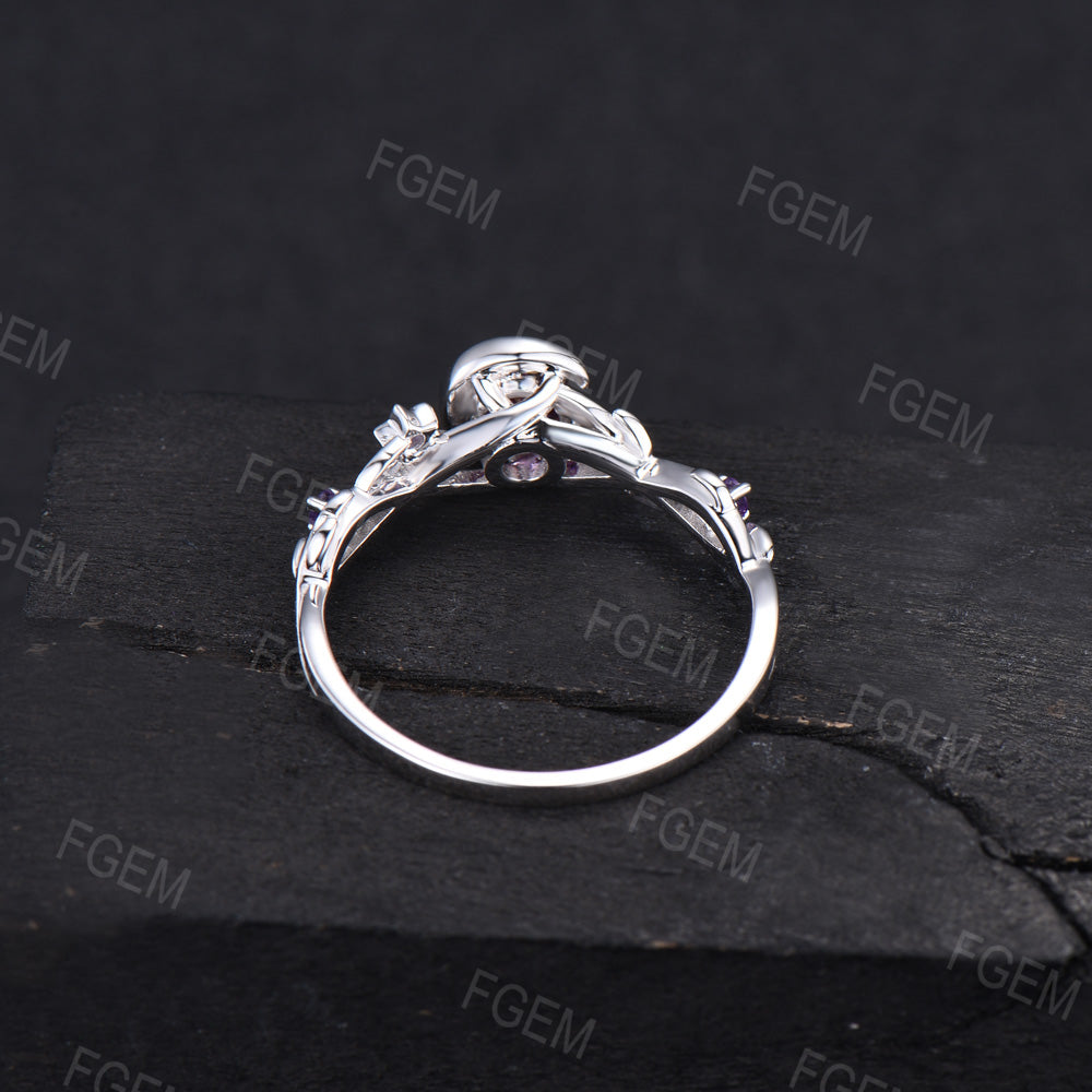 Nature Inspired Natural Amethyst Engagement Ring Moon Star Design Purple Crystal 5mm Round Amethyst Wedding Ring February Birthstone Gifts