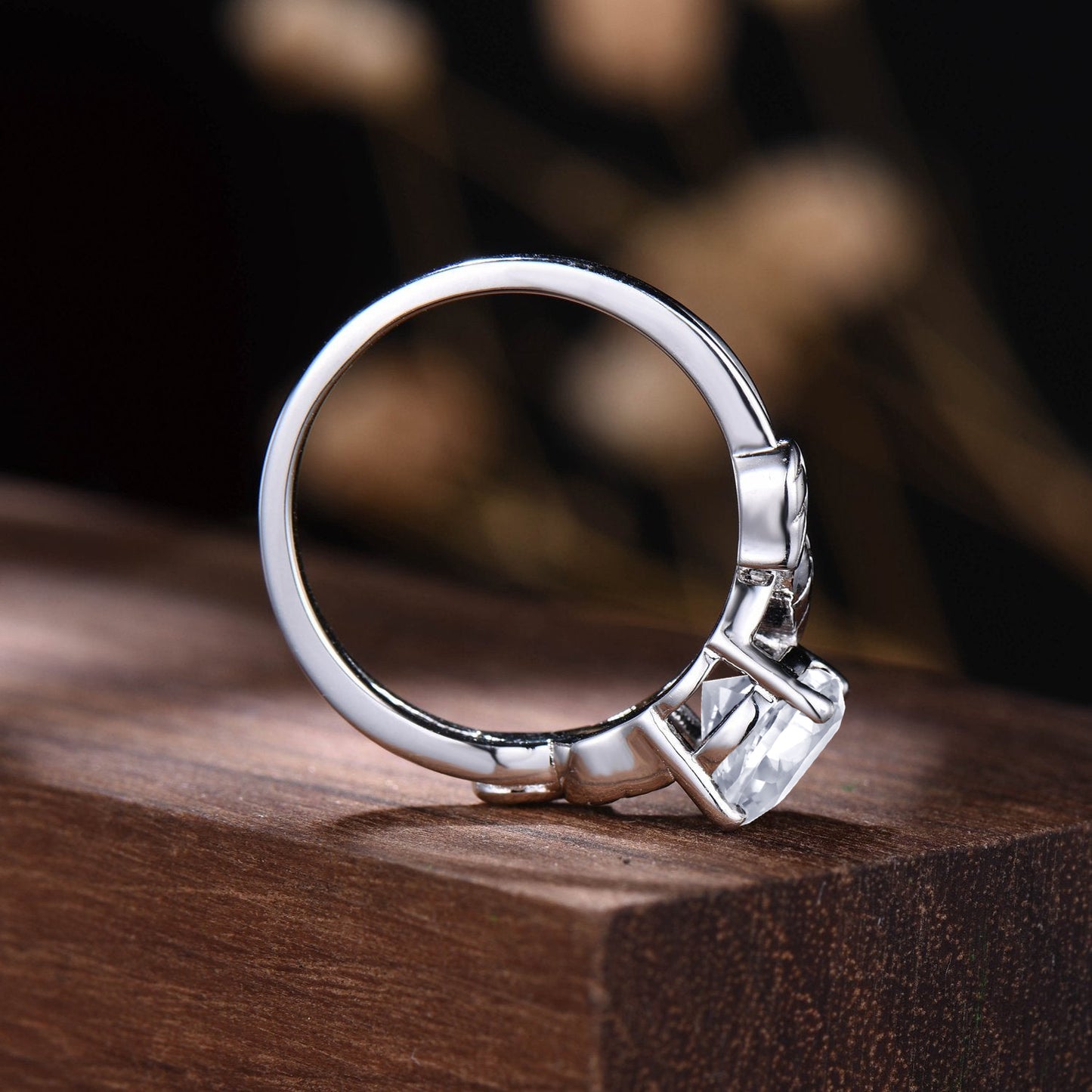 1ct Round Moissanite Engagement Ring Vintage Nature Inspired Moissanite Diamond Rings Leaf Branch Wedding Ring Unique Solitaire Promise Ring
