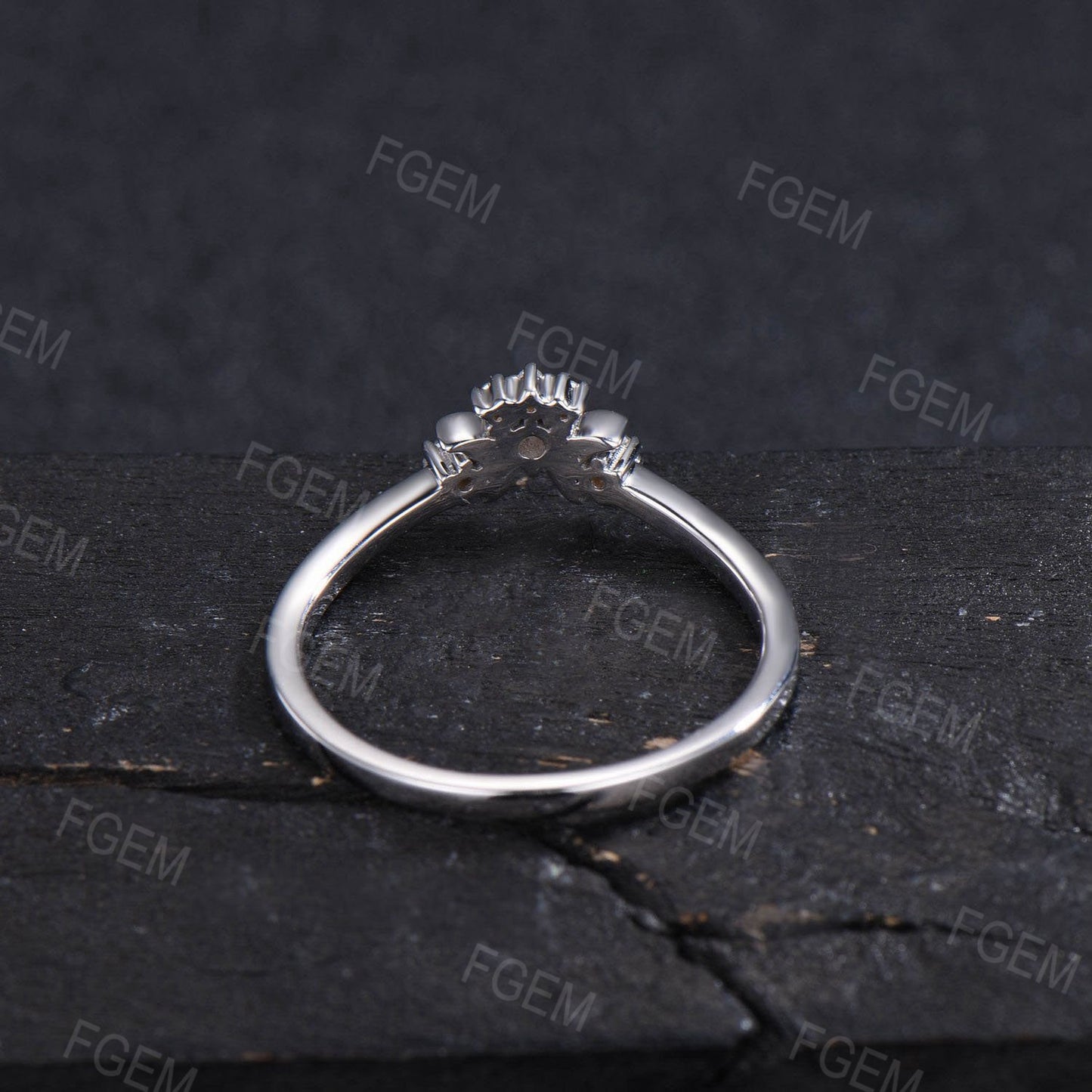 Crescent Moon Opal Diamond Contour Wedding Band Sterling Silver Opal Celestial Nesting Band Vintage Stacking Matching Bridal Ring Gift Women