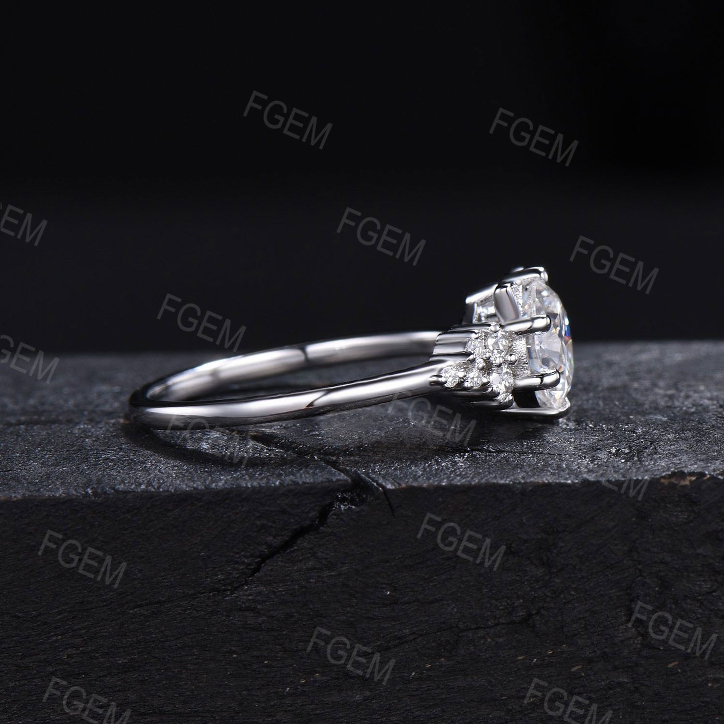 Cat Engagement Ring 7mm Round Moissanite Ring Unique Cat Moissanite Cluster Ring Snowdrift Ring Gold Cat Ring Anniversary Gift For Cat Lover