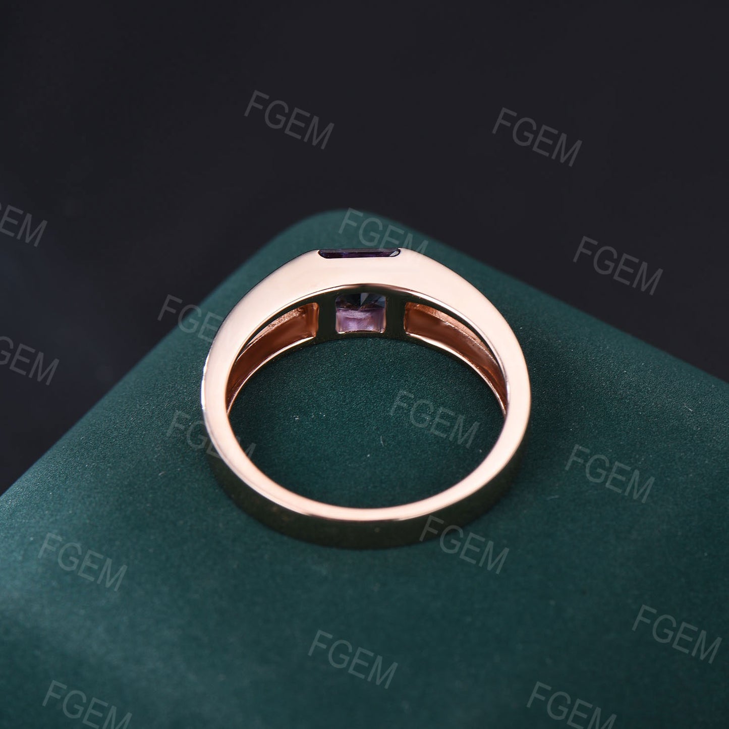 5mm Half Bezel Solitaire Mens Princess Cut Alexandrite Engagement Ring Pinky Ring 14K Rose Gold Gemstone Wedding Promise Rings for Men