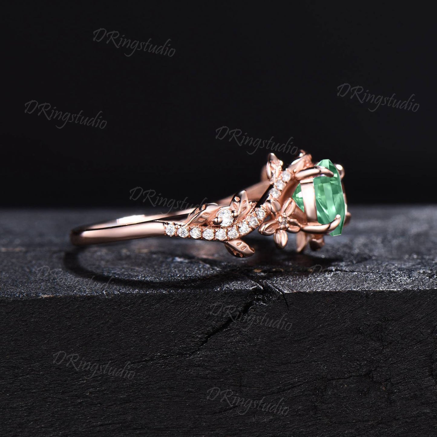Nature Inspired Green Sapphire Ring Vintage Kite Sapphire Engagement Ring Flower Leaf Vine Moissanite Ring Dainty Wedding Ring Proposal Gift