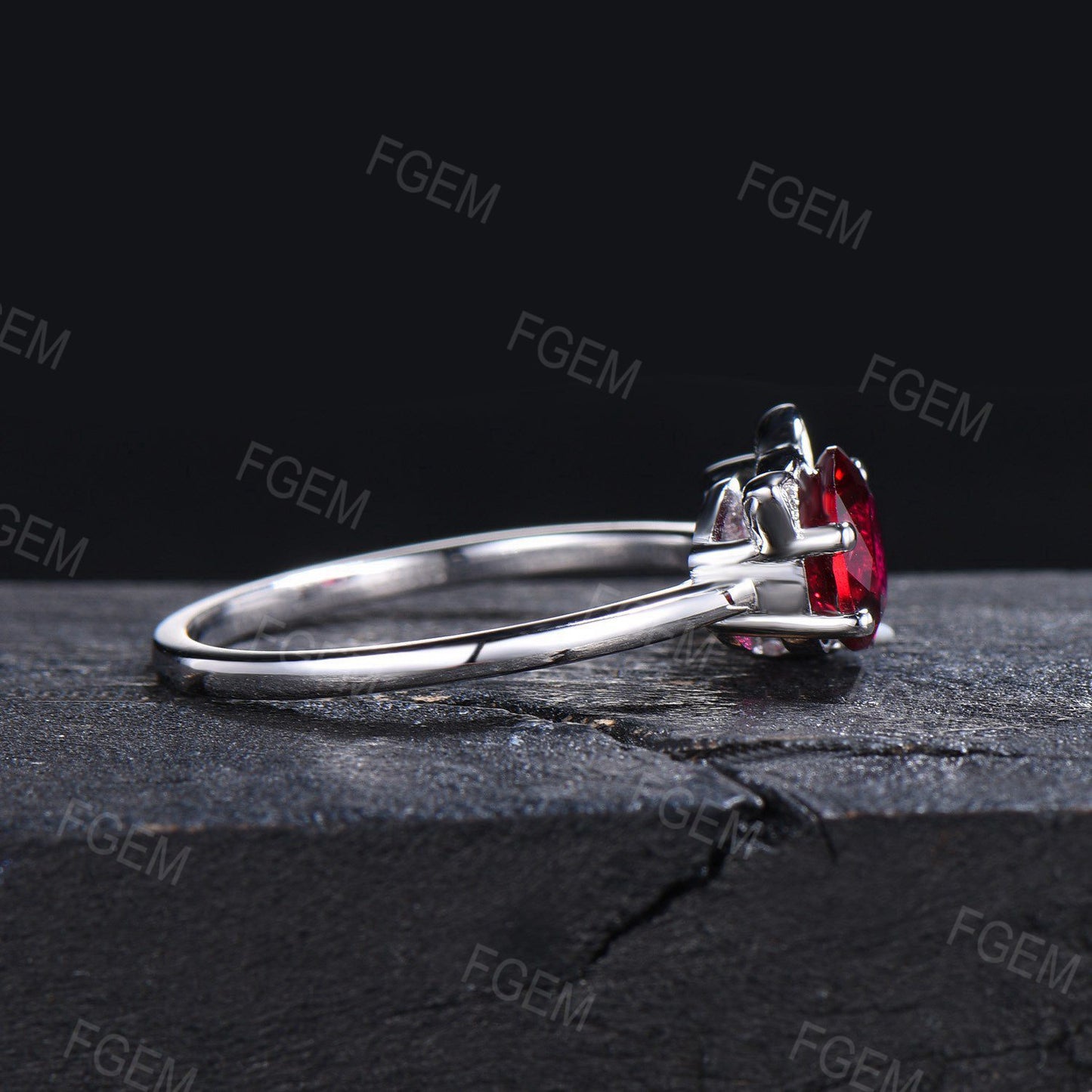 Cat Design Round Ruby Ring Unique Cat Ruby Moissanite Wedding Ring Nature Inspired Leaves Ring July Birthstone Jewelry Gift For Daughter
