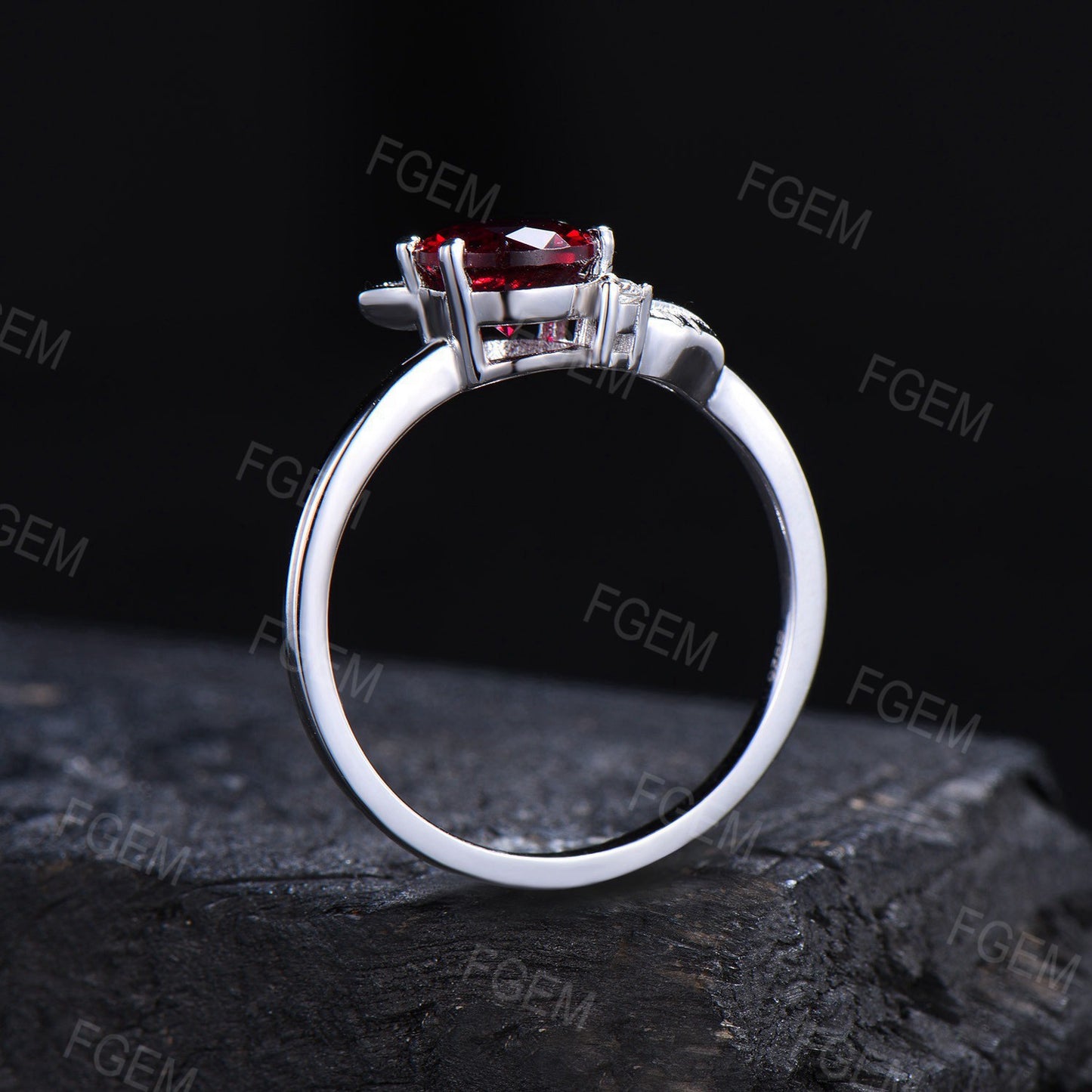 Cat Design Round Ruby Ring Unique Cat Ruby Moissanite Wedding Ring Nature Inspired Leaves Ring July Birthstone Jewelry Gift For Daughter