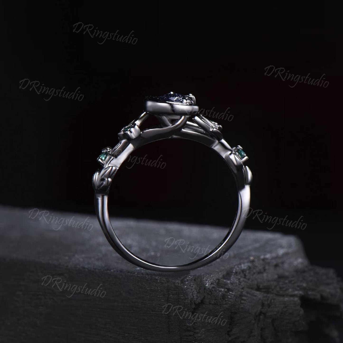 Black Gold Galaxy Round Moonstone Engagement Ring Witchy Nebula Moon Star Wedding Ring Cluster Amethyst Bridal Promise Ring Anniversary Gift