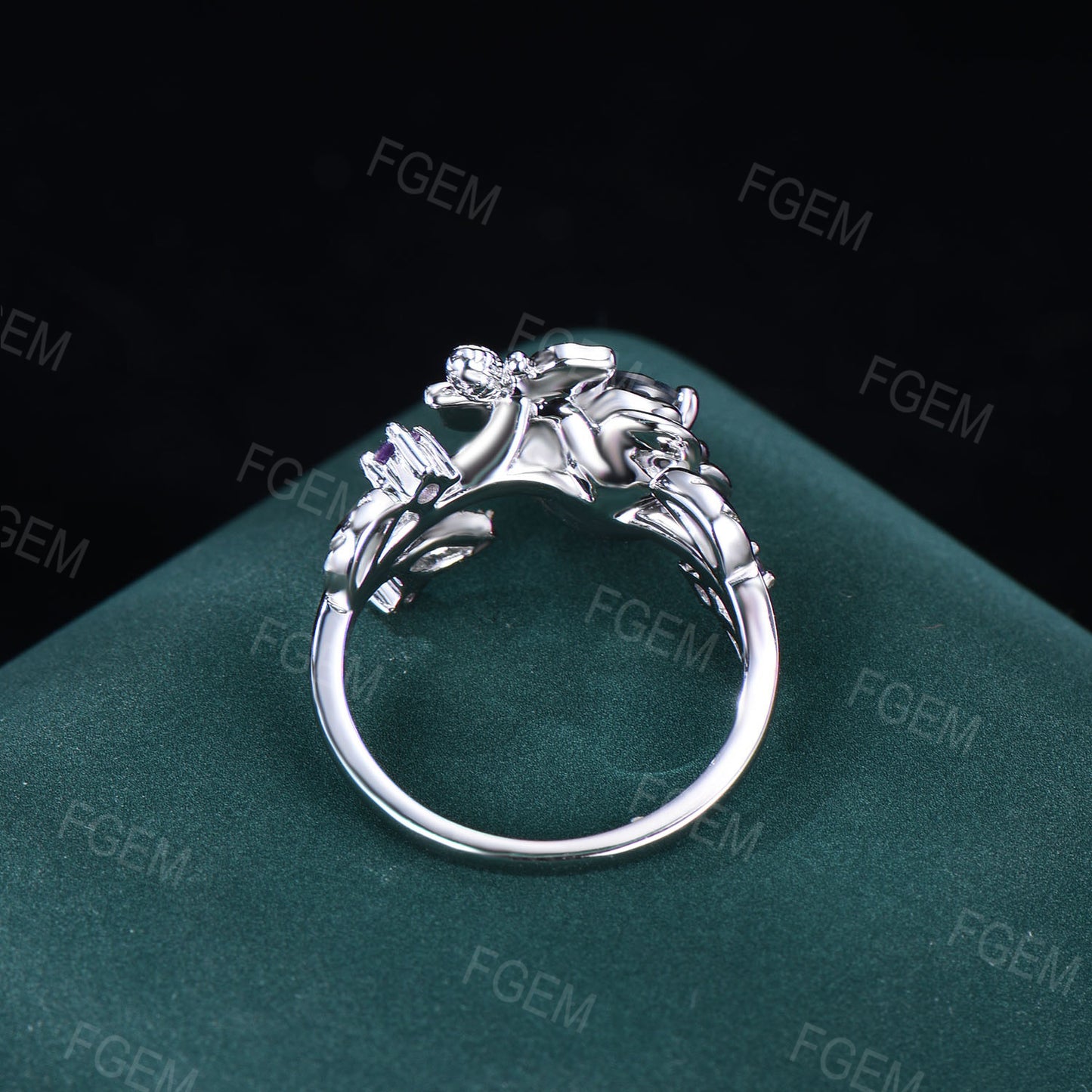 0.5ctw Natural Blue Sapphire Engagement Ring Honey Bee Rose Flower Engagement Ring Nature Inspired Leaf Floral Round Sapphire Amethyst Ring