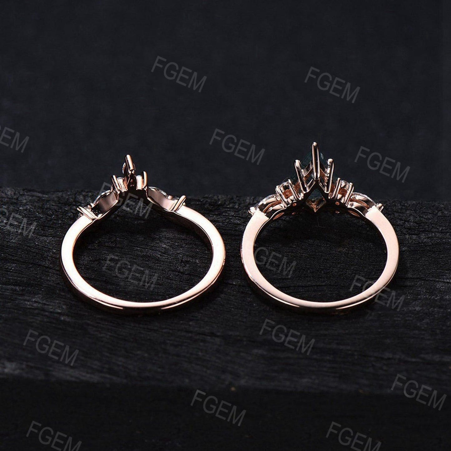 Kite Natural Black Onyx Engagement Ring Celtic Knot Moissanite Wedding Ring Black Gemstone Bridal Set Crescent Moon Ring Anniversary Gift