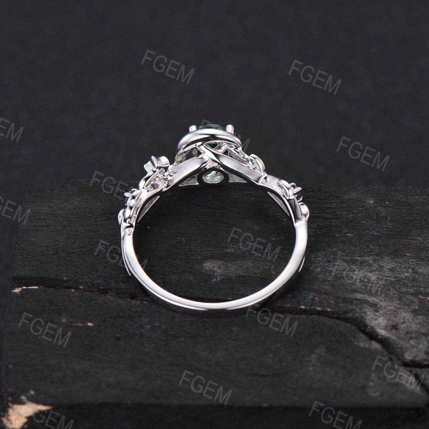 Nature Inspired Pear Green Sapphire Moon Wedding Ring Star London Blue Topaz Ring Branch Promise Ring Unique GraduationAnniversary Gifts