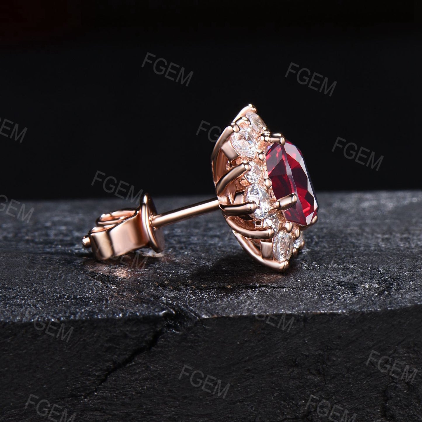 6.5mm Round Ruby Stud Earrings Art Deco Cluster Ruby Earrings Red Gemstone Bridal Earrings July Birthstone Jewelry Anniversary Gift for Her