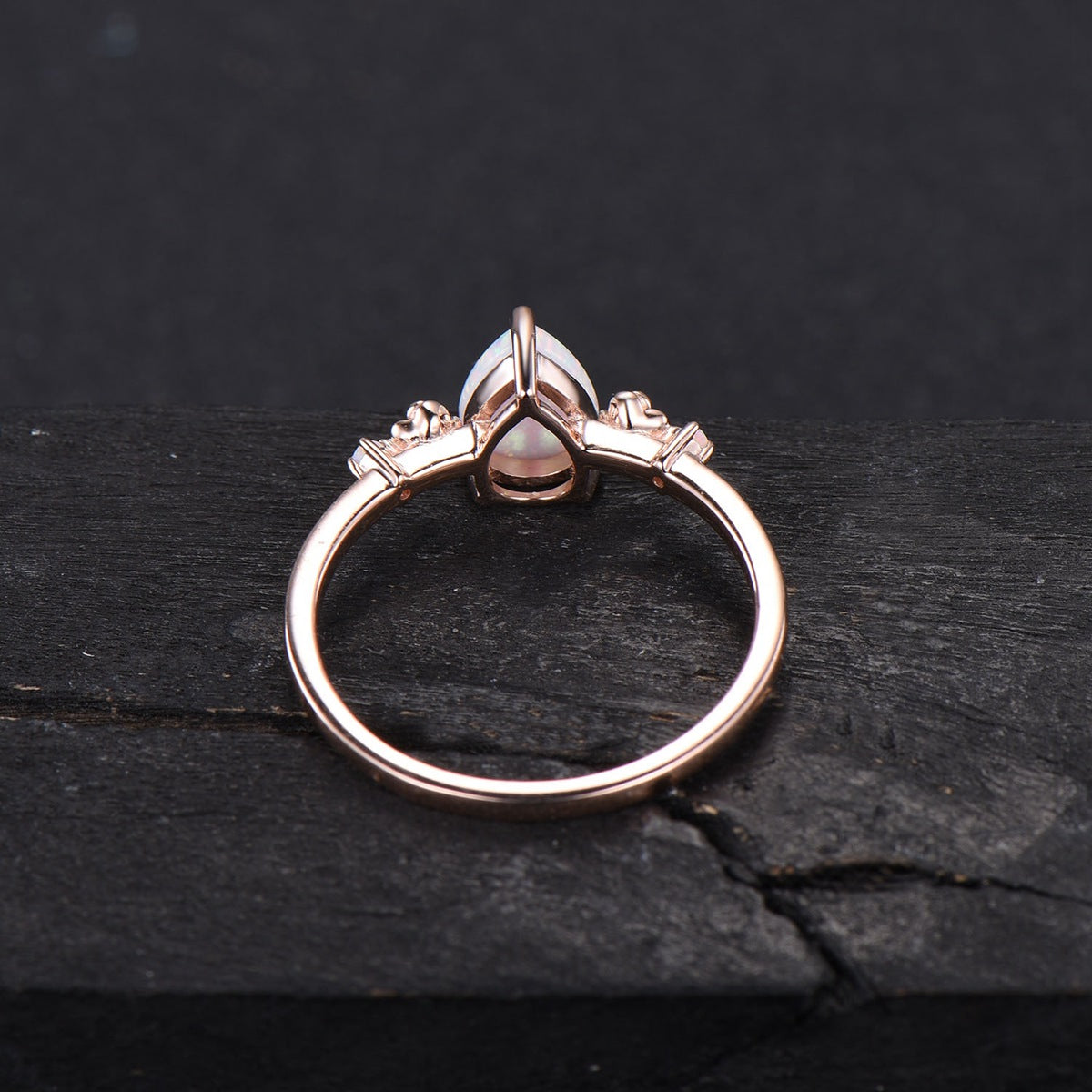1.25ct Pear Shaped White Opal Engagement Ring Rose Flower Band Floral Opal Ring Nature Inspired Opal Ring October Birthstone Birthday Gift