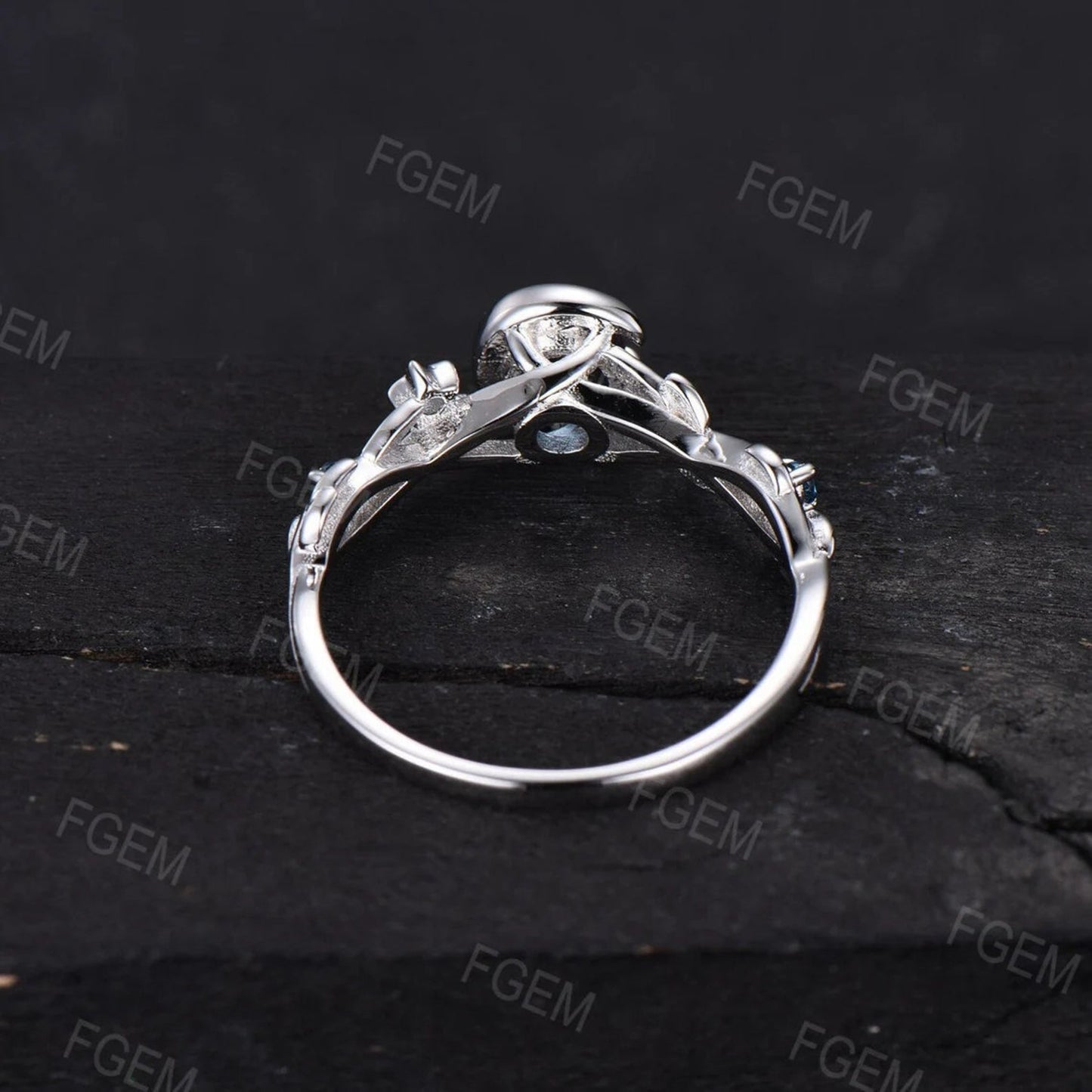 Nature Inspired Blue Sapphire Engagement Ring Moon Star Design Round Natural Blue Sapphire Ring Silver Branch Twig September Birthstone Wedding Ring