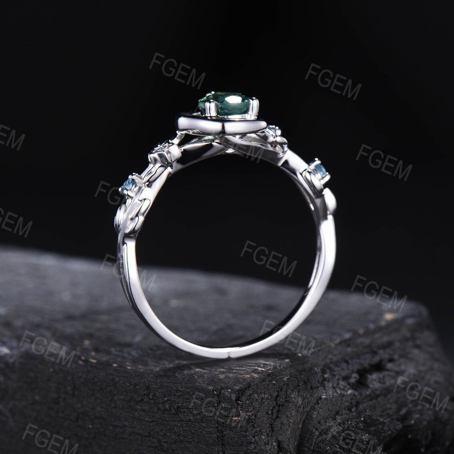 Nature Inspired Pear Green Sapphire Moon Wedding Ring Star London Blue Topaz Ring Branch Promise Ring Unique GraduationAnniversary Gifts