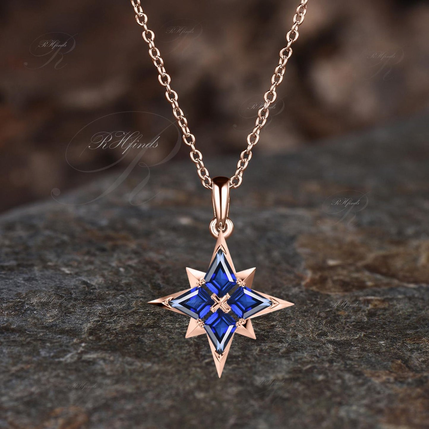 Minimalist 14K White gold Kite Cut Blue Sapphire Necklace Unique September Birthstone Blue Gemstone Polaris Pendant Delicate Necklace Gift